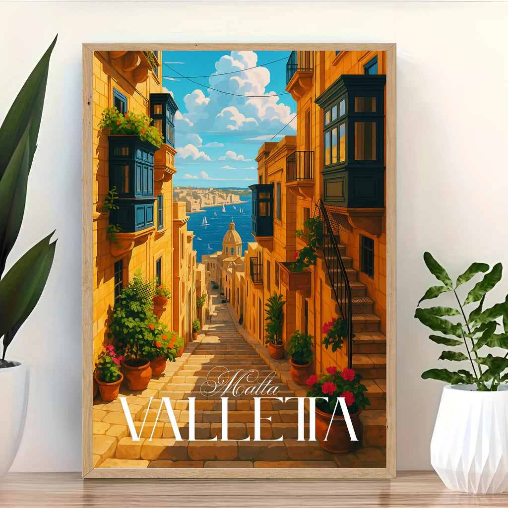 Affiche voyage - La Valette, Malte, Europe, Méditerranée - art moderne, impression, poster