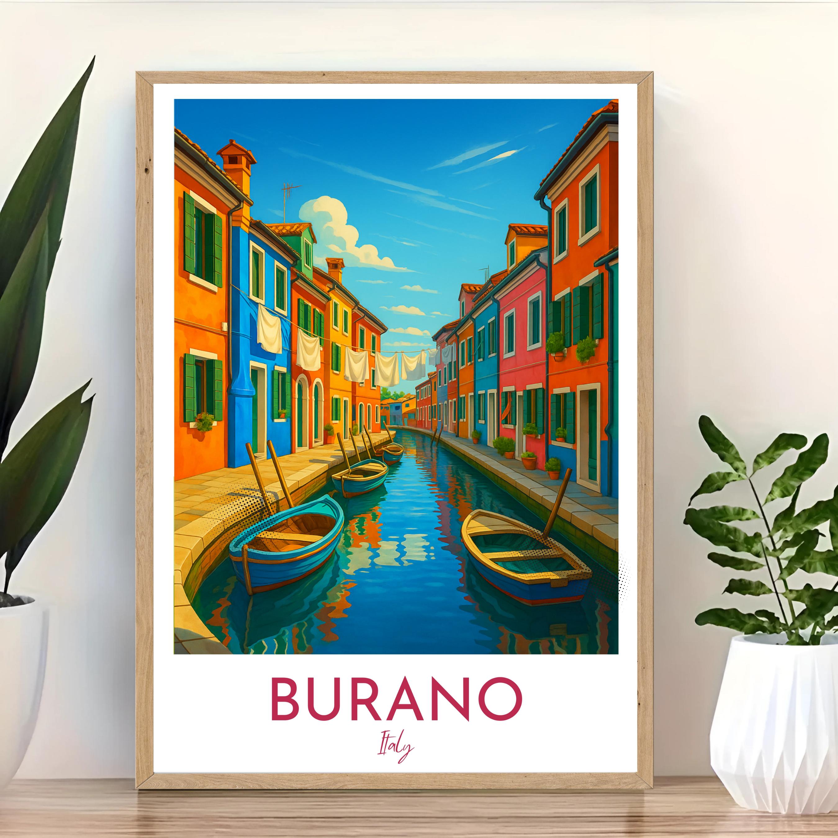 Affiche voyage - Burano, Vénétie, Italie, Canaux - moderne, impression, poster