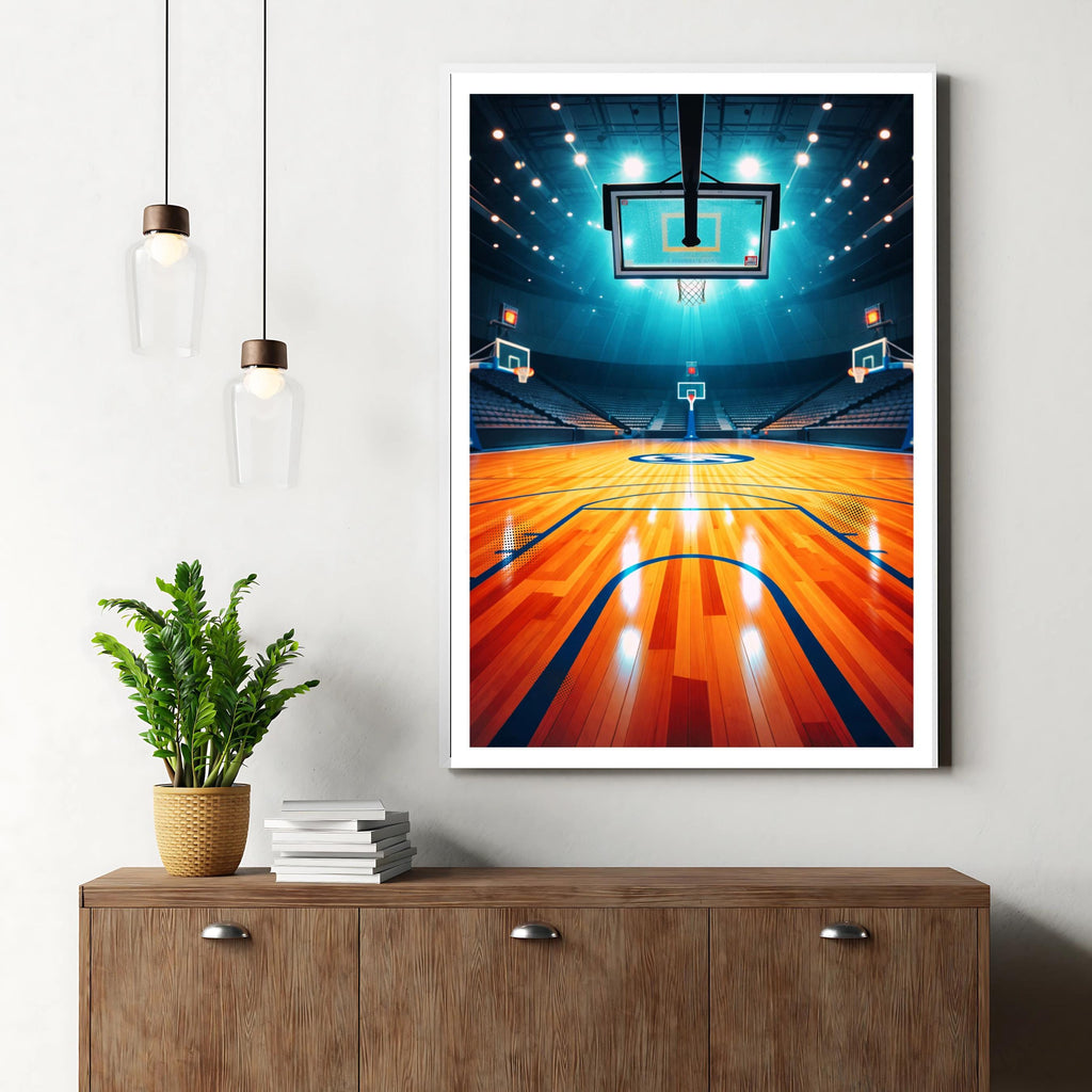 Affiche sport - Basketball, Basket, Terrain, Parquet - art moderne, impression, poster