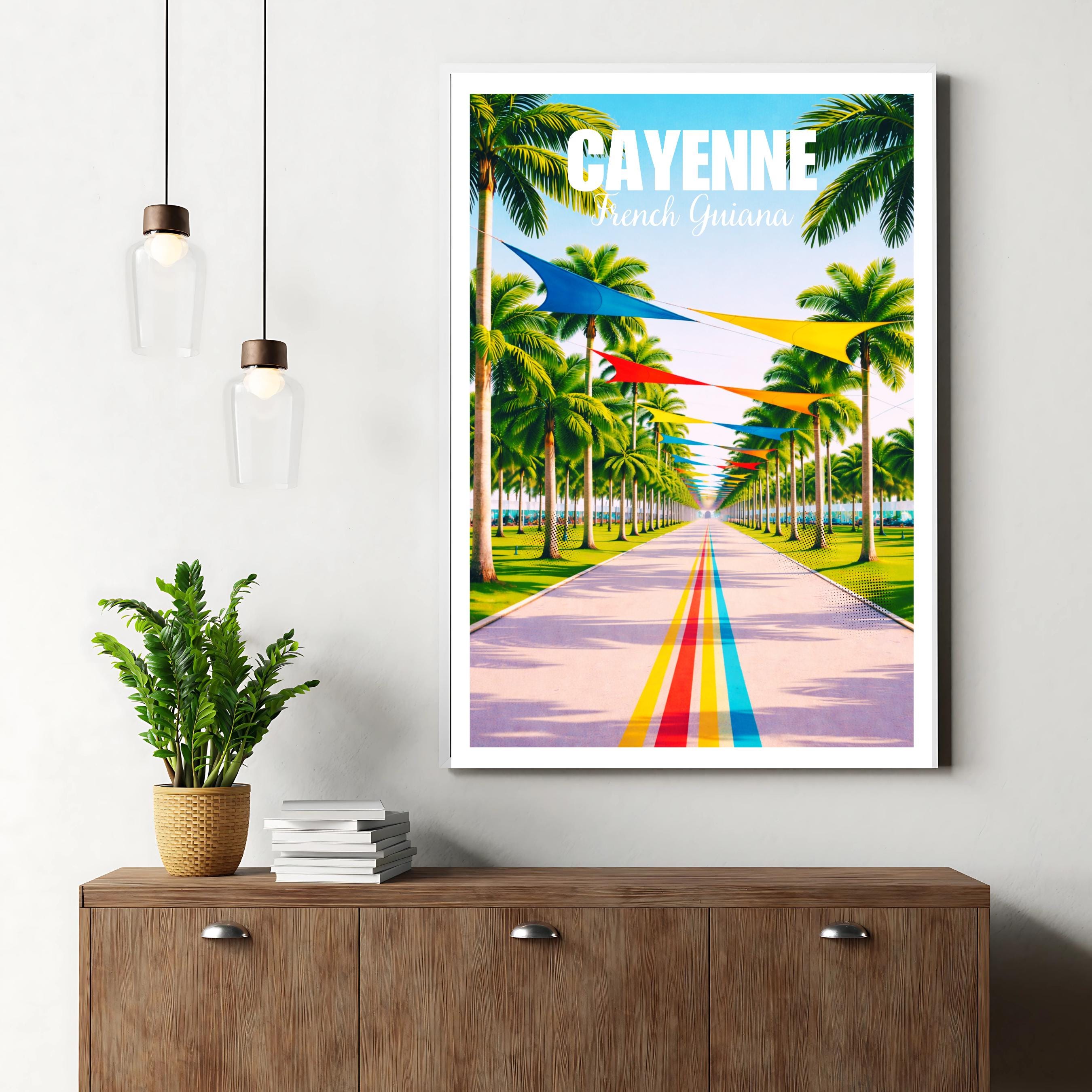 Affiche voyage - Cayenne, Guyane Française, Amazonie, Amérique - art moderne, impression, poster