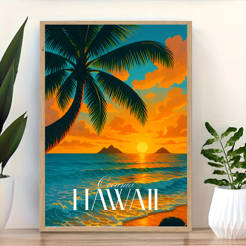 Affiche voyage - Hawaï, USA, Océanie, Océan Pacifique - art moderne, impression, poster