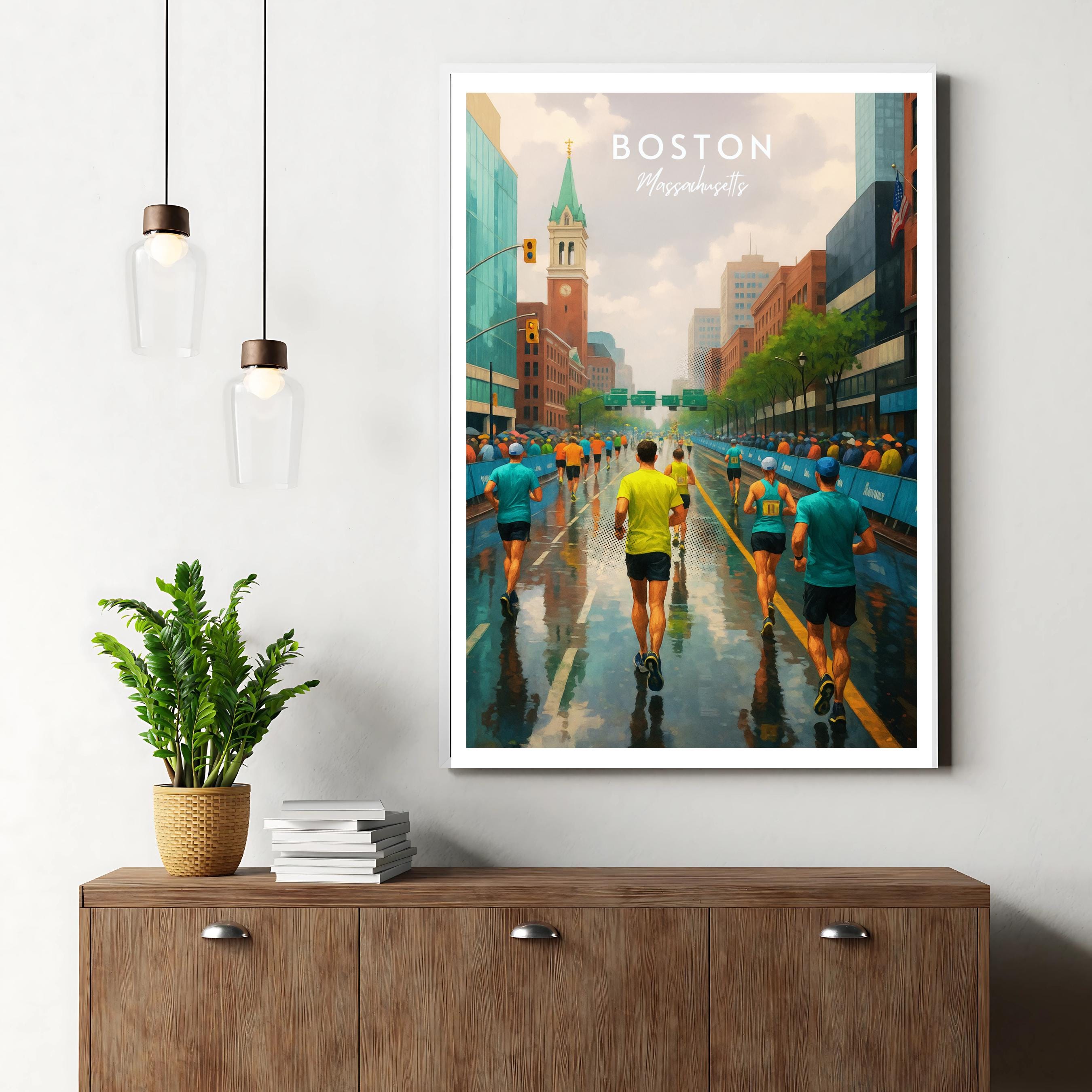 Affiche sport - Marathon, Course, Boston, USA - art moderne, impression, poster