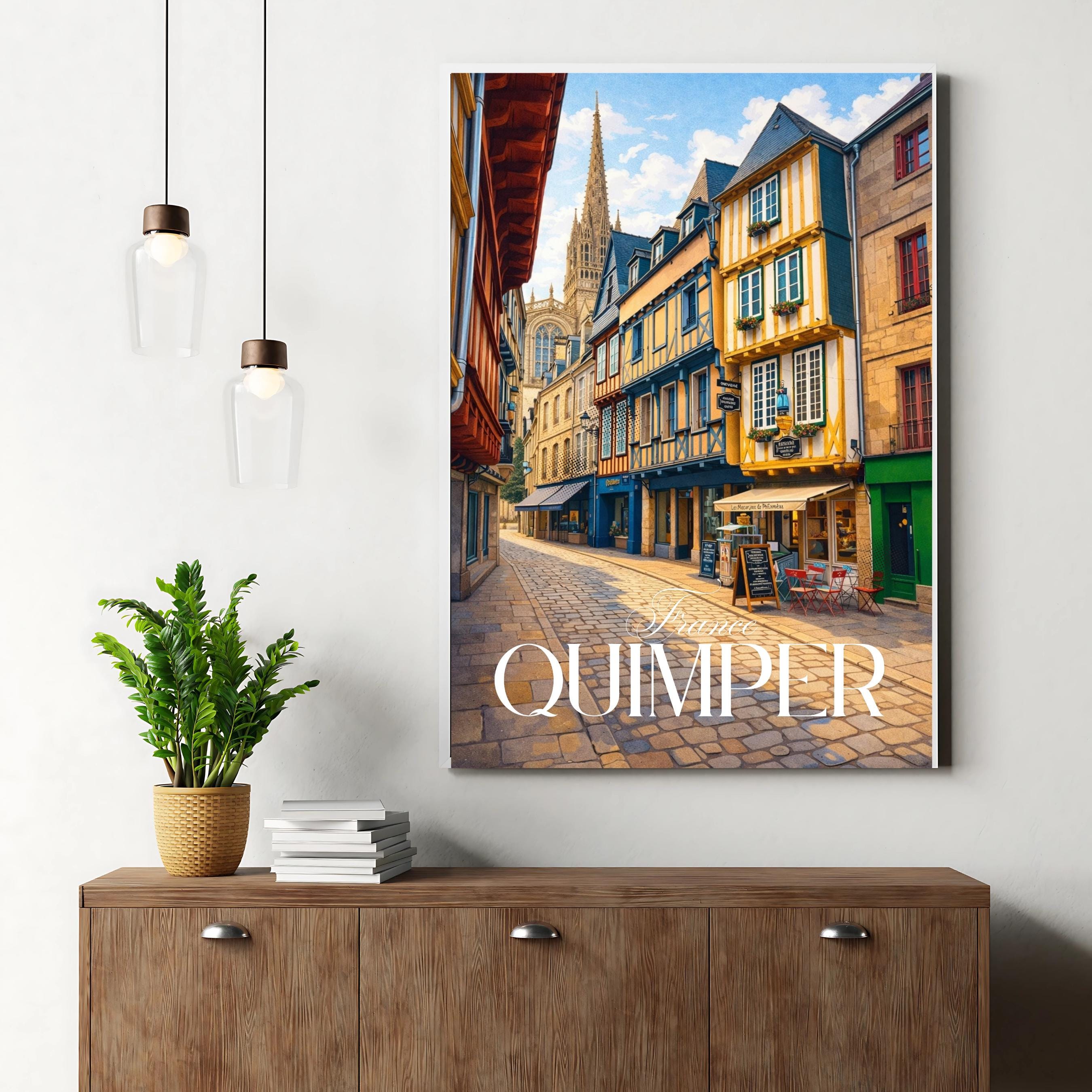 Affiche voyage - Quimper, Bretagne, France, Vielle Ville - art moderne, impression, poster
