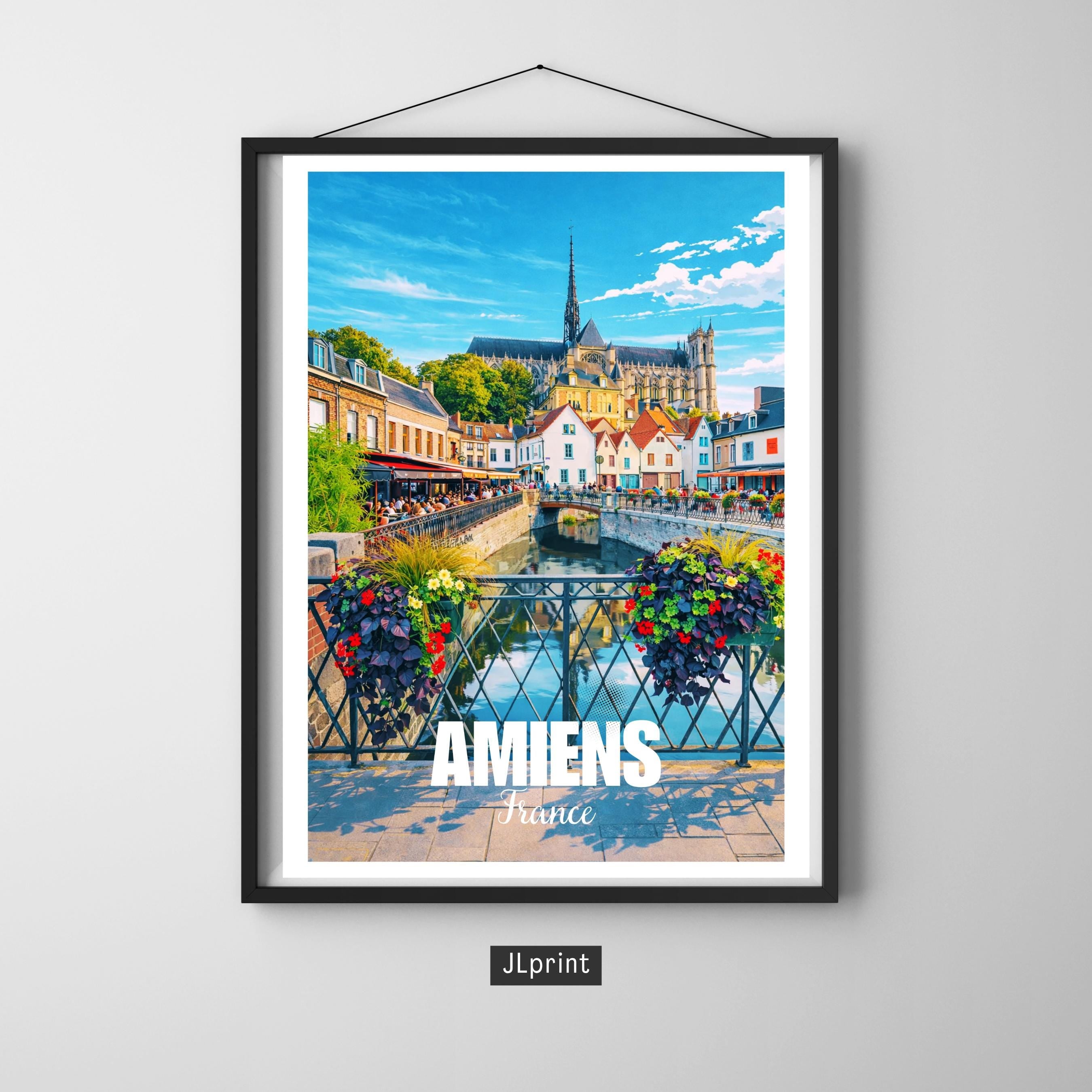 Affiche voyage - Amiens, Picardie, France, Cathédrale Notre-Dame - art moderne, impression, poster