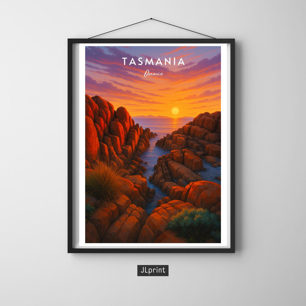 Affiche voyage - Tasmanie, Australie, Océanie, Baie des Feux - art moderne, impression, poster