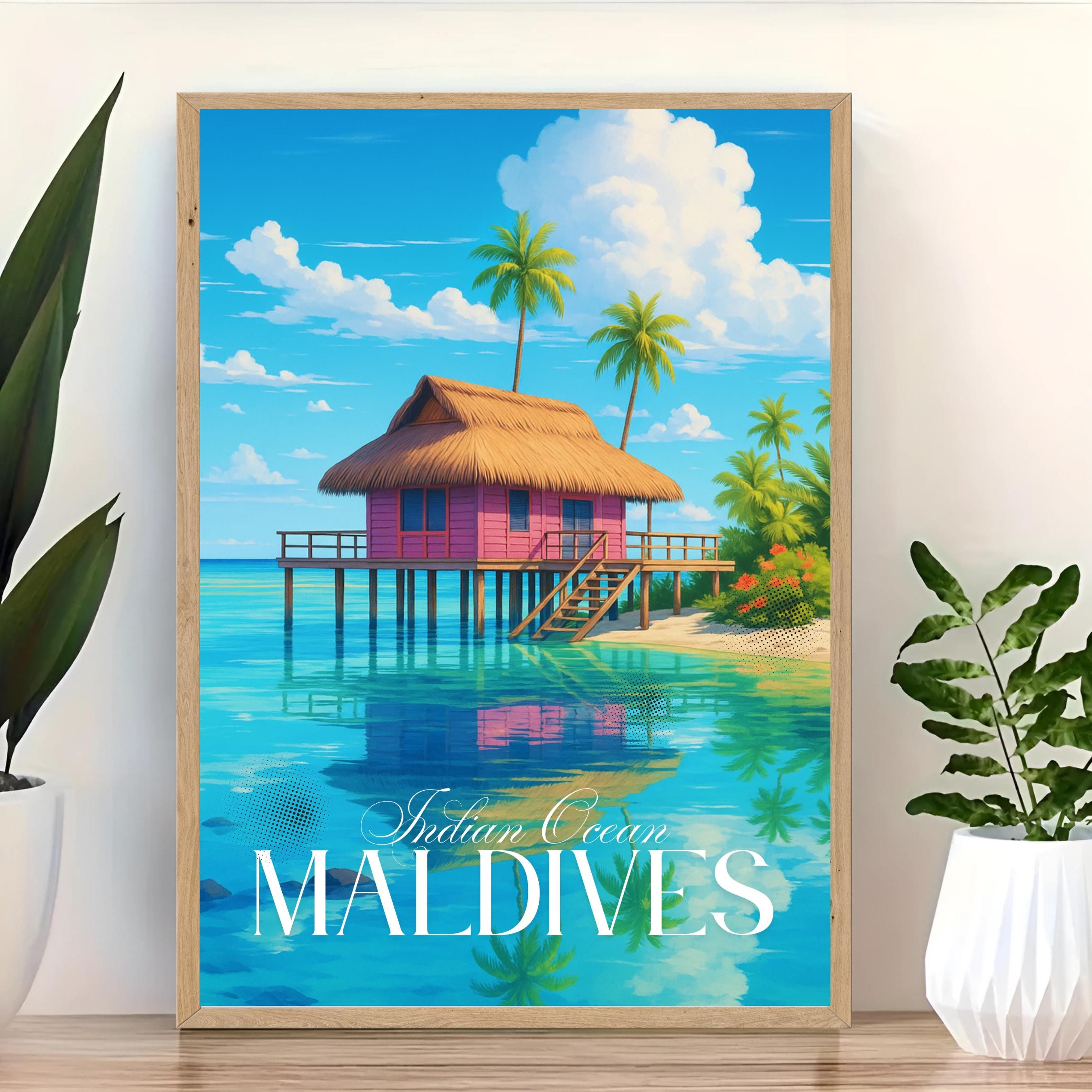 Affiche voyage - Maldives, Vaadhoo, Asie, Océan Indien - art moderne, impression, poster