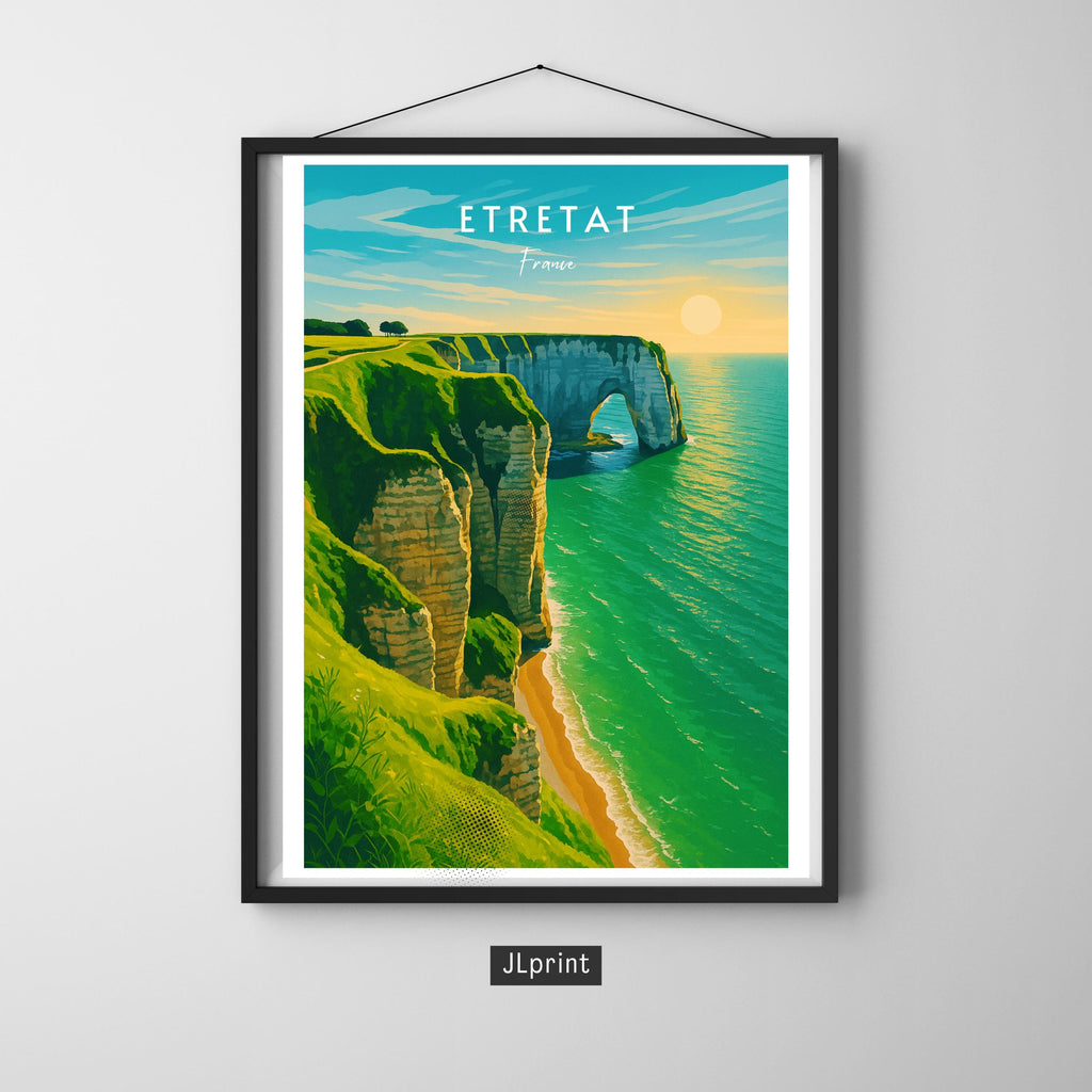Affiche voyage - Etretat, Normandie, France, Falaises - art moderne, impression, poster
