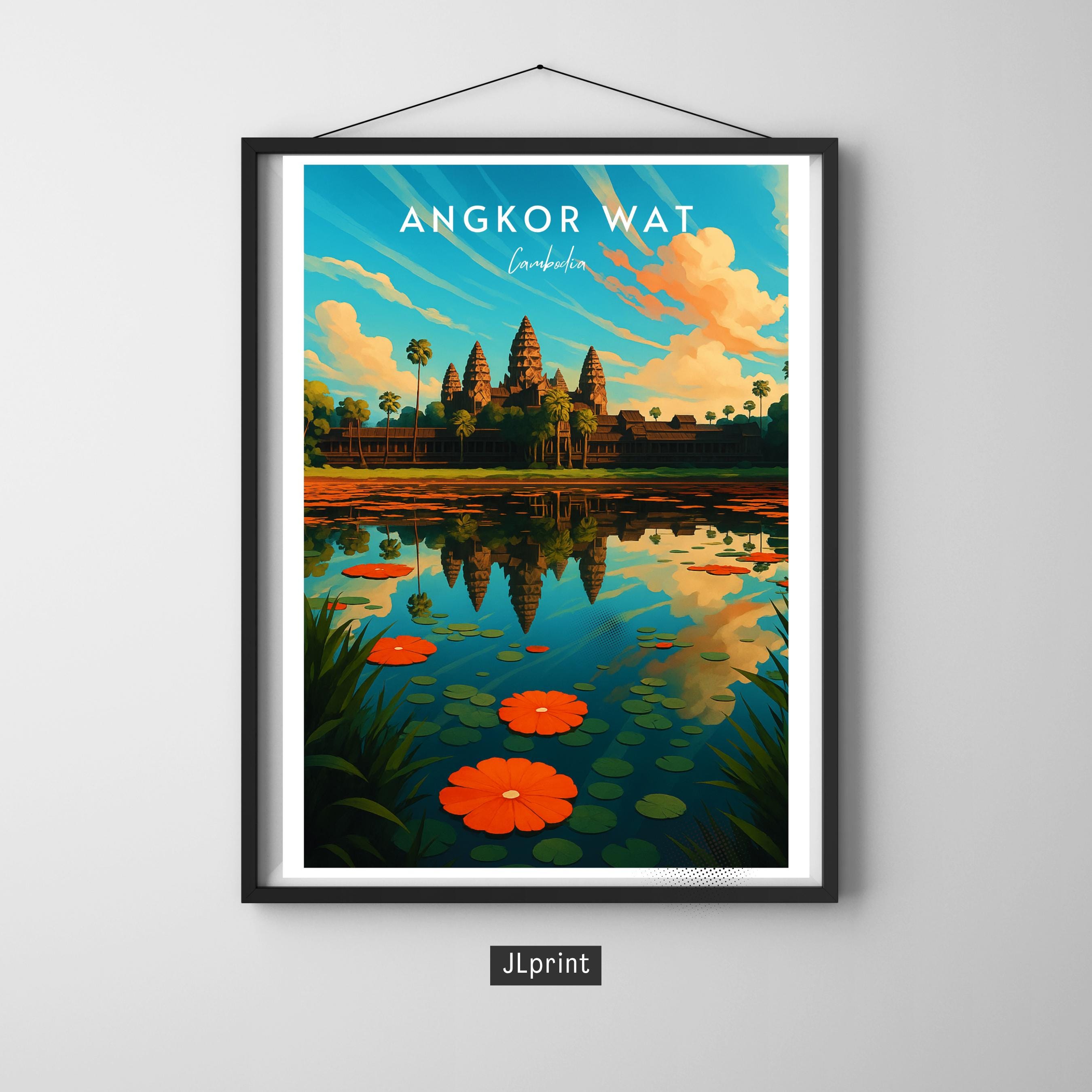 Affiche voyage - Angkor Wat, Cambodge, Asie, Temple - art moderne, impression, poster