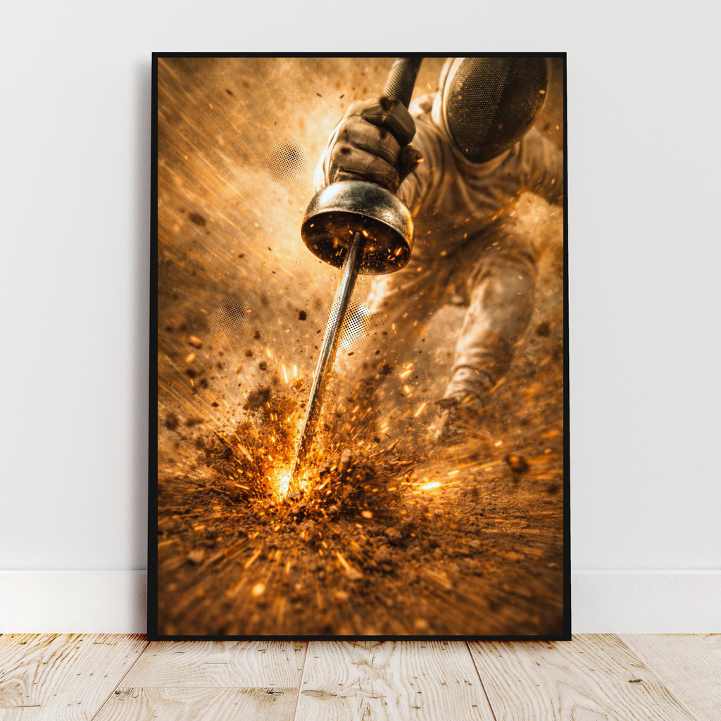 Affiche sport -  Escrime, Epée, Escrimeur, Excalibur - art moderne, impression, poster