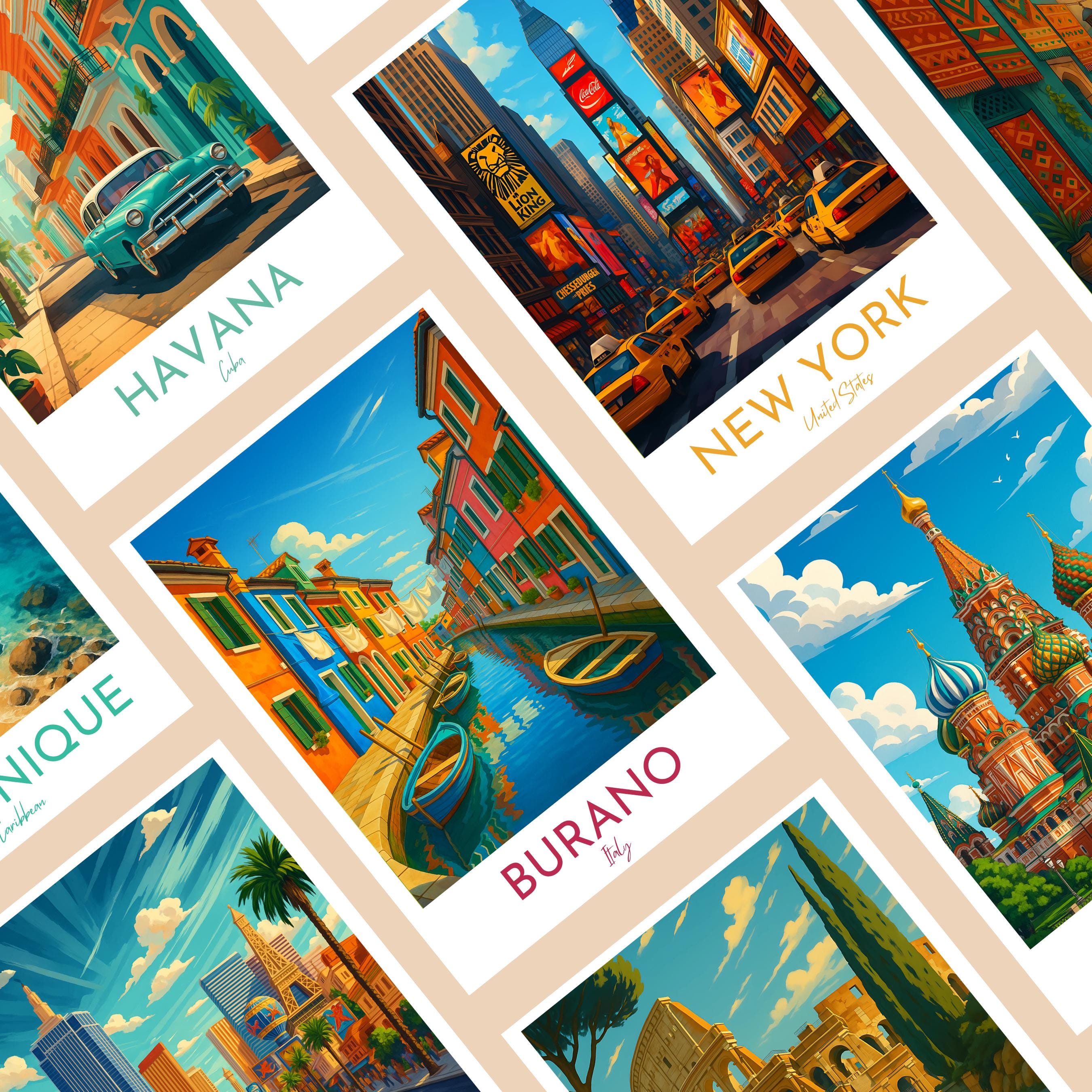 Affiche voyage - Burano, Vénétie, Italie, Canaux - moderne, impression, poster