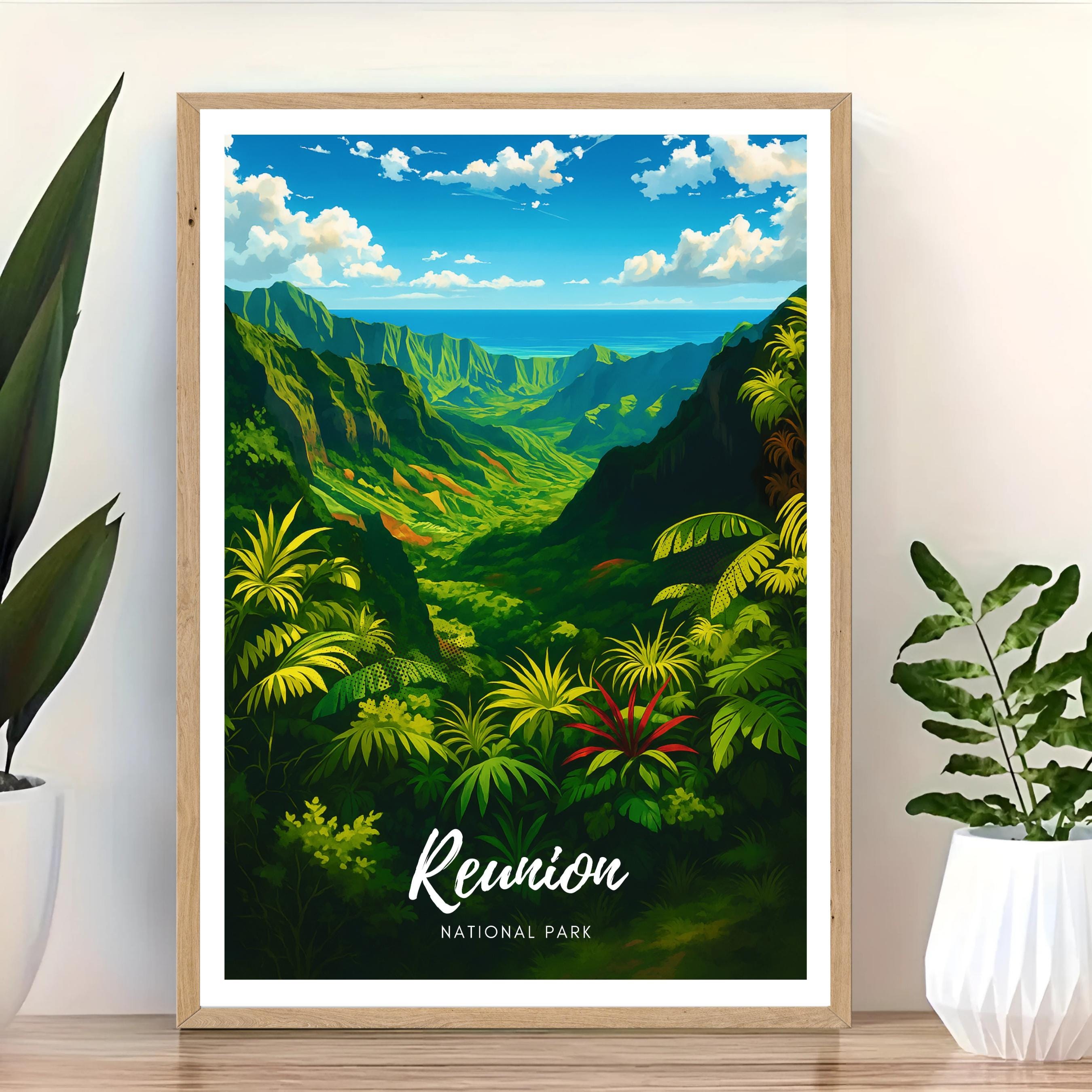 Affiche voyage - Réunion, Parc National, Cirques, Océan Indien - art moderne, impression, poster