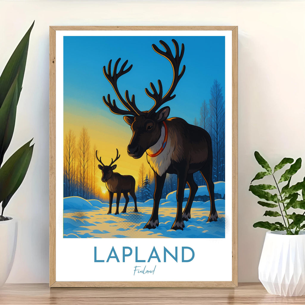 Affiche voyage - Laponie, Finlande, Europe, Rennes - art moderne, impression, poster