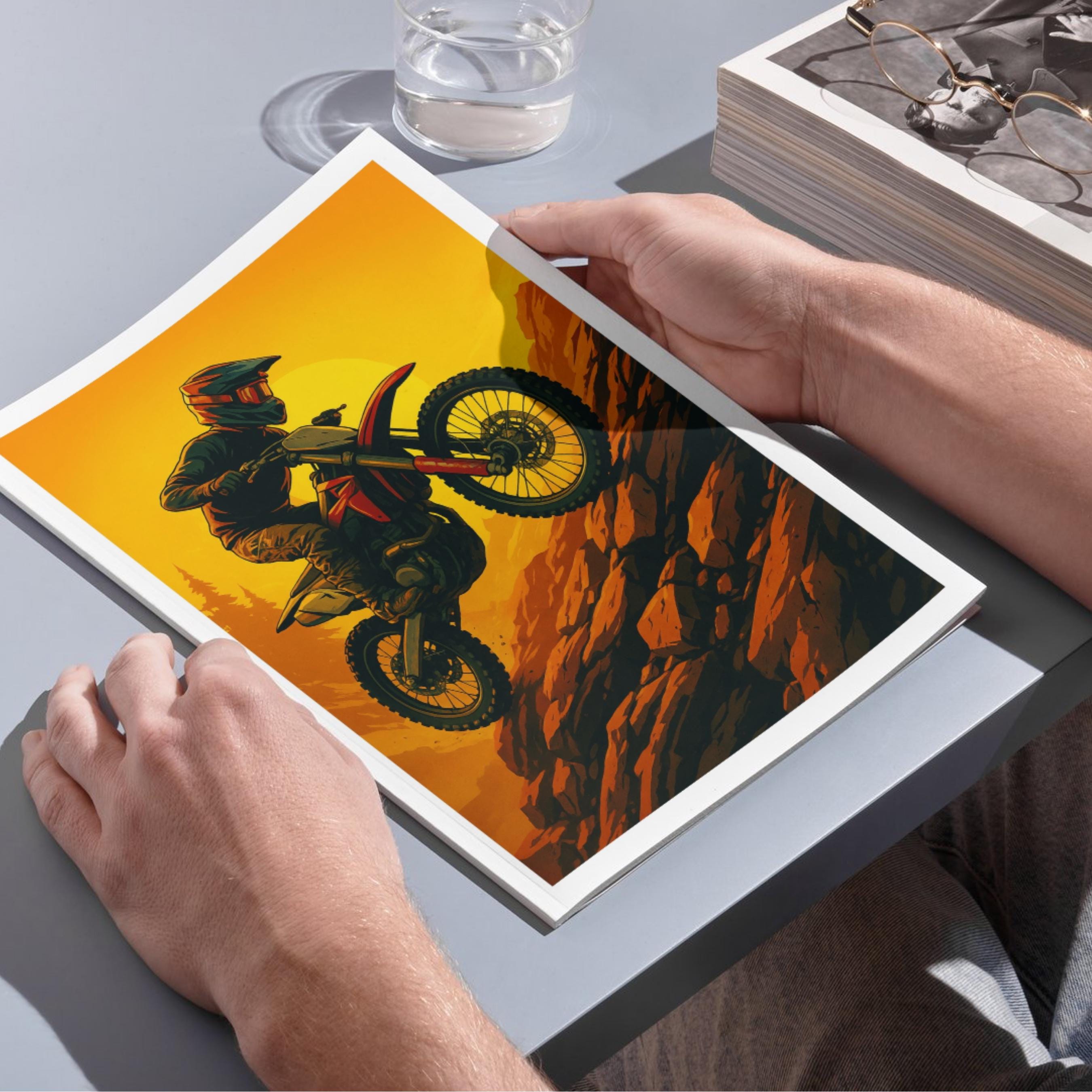 Affiche sport - Motocross, Course, Pilote, Extreme - art moderne, impression, poster