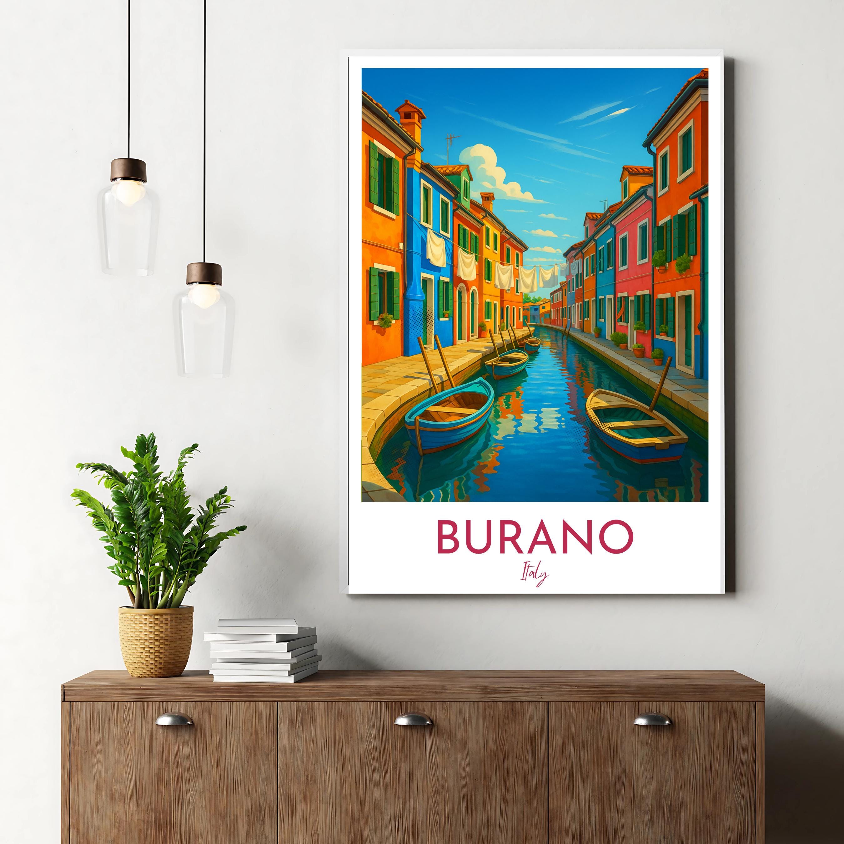 Affiche voyage - Burano, Vénétie, Italie, Canaux - moderne, impression, poster