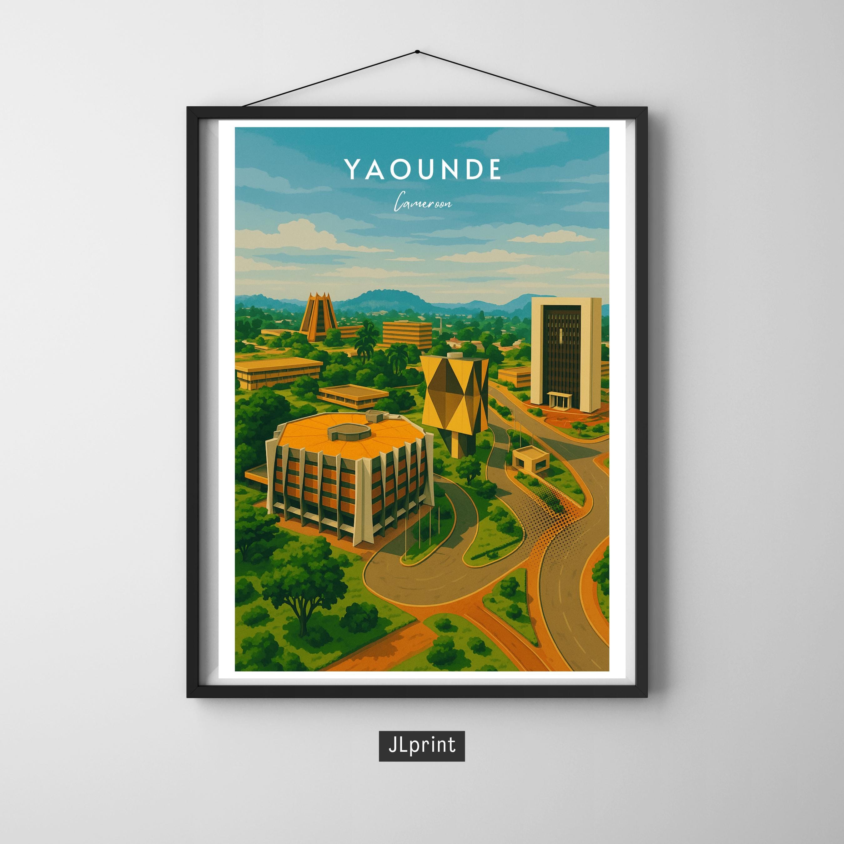 Affiche voyage - Yaoundé, Cameroun, Afrique, Architecture - art moderne, impression, poster