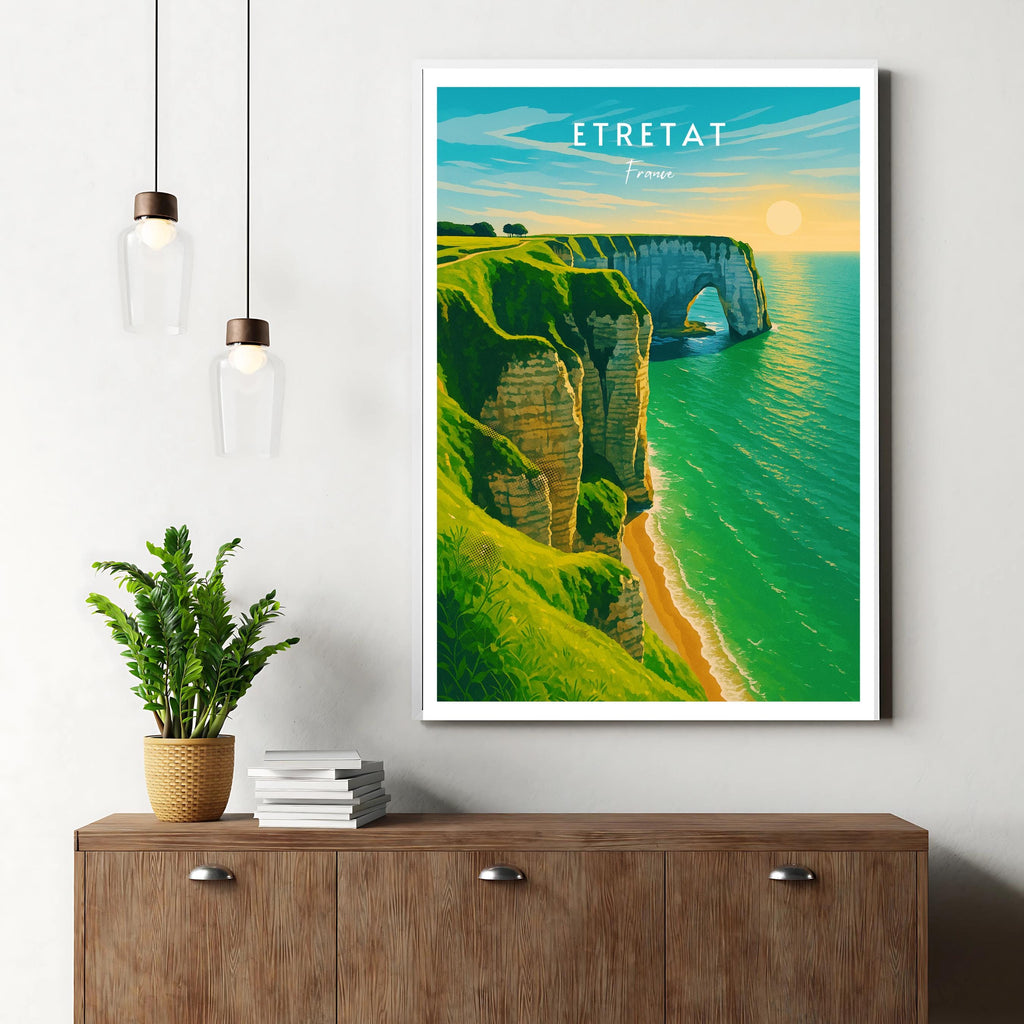 Affiche voyage - Etretat, Normandie, France, Falaises - art moderne, impression, poster