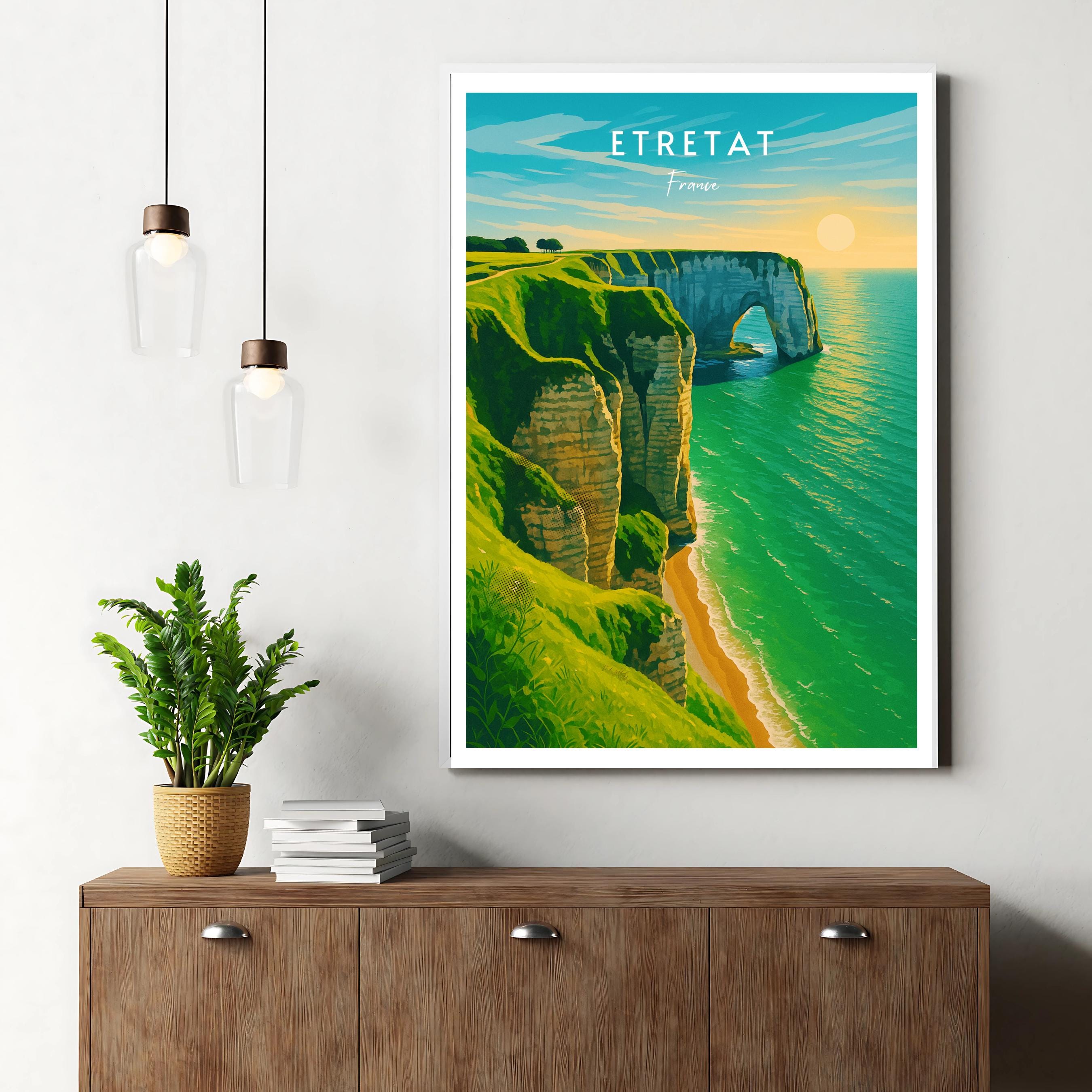Affiche voyage - Etretat, Normandie, France, Falaises - art moderne, impression, poster