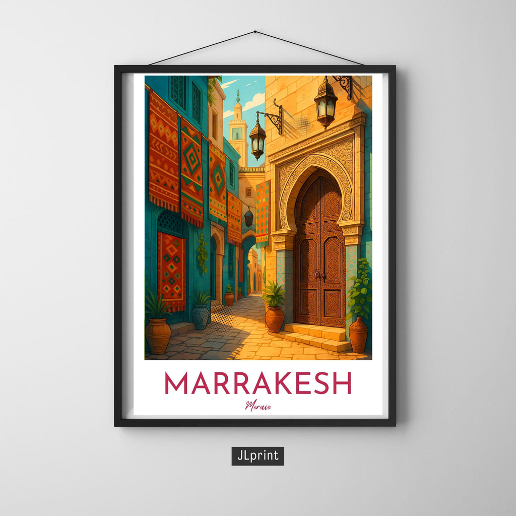 Affiche voyage - Marrakech, Maroc, Maghreb, Médina - art moderne, impression, poster