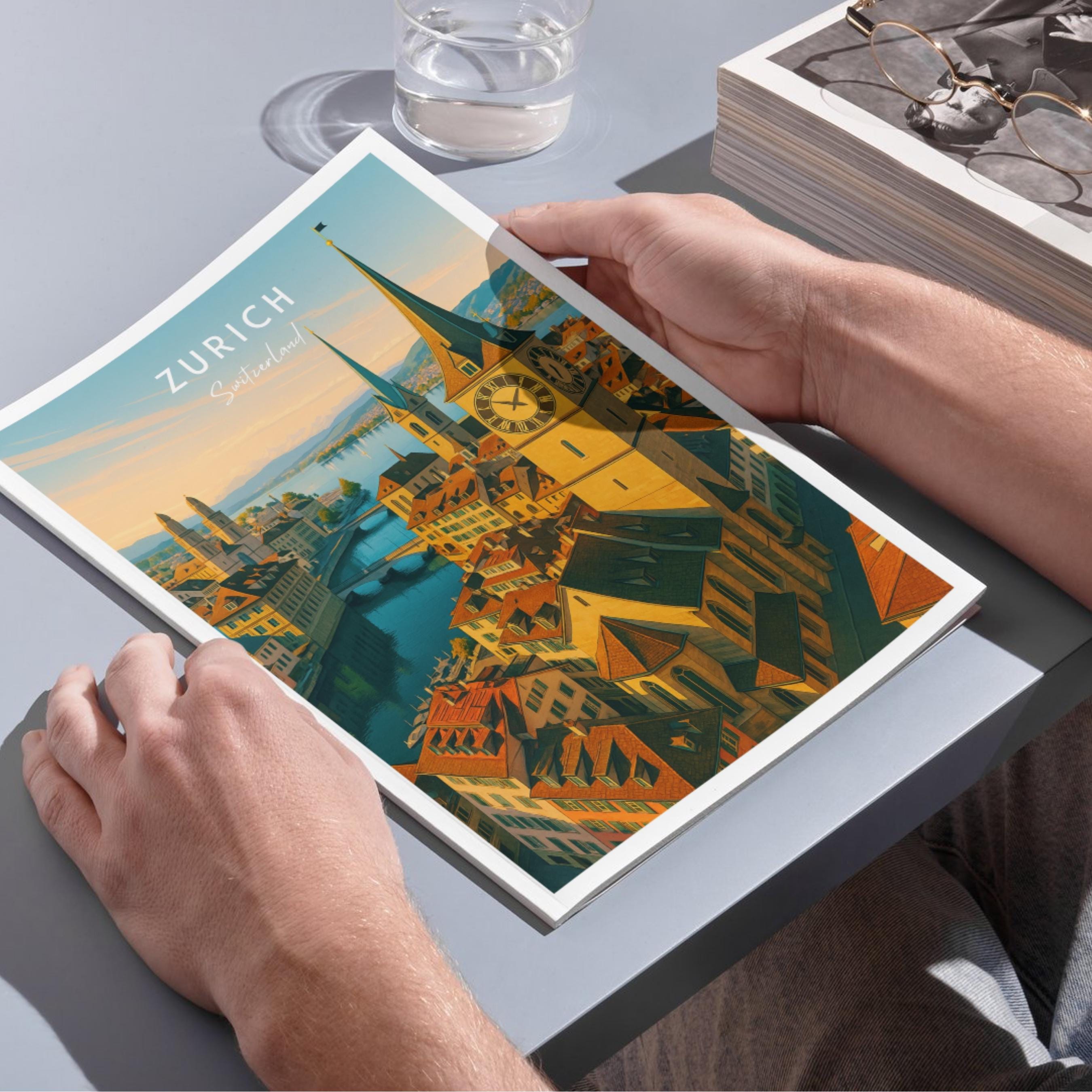 Affiche voyage - Zurich, Suisse, Europe, Lac de Zurich - art moderne, impression, poster