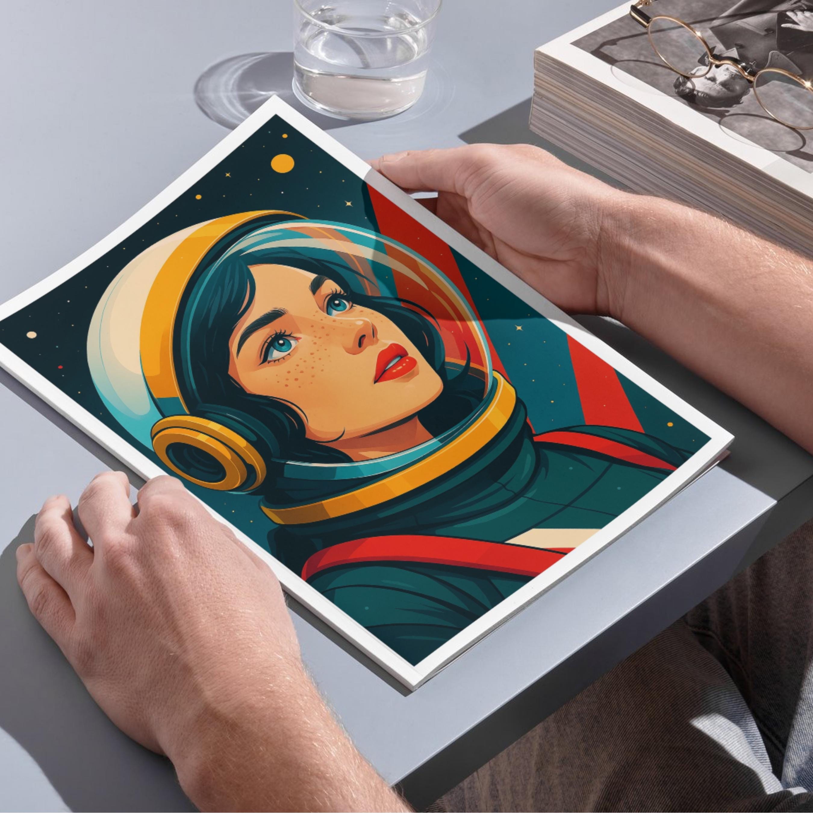 Affiche art - Femme, Astronaute, Cosmonaute, Espace - art moderne, impression, poster