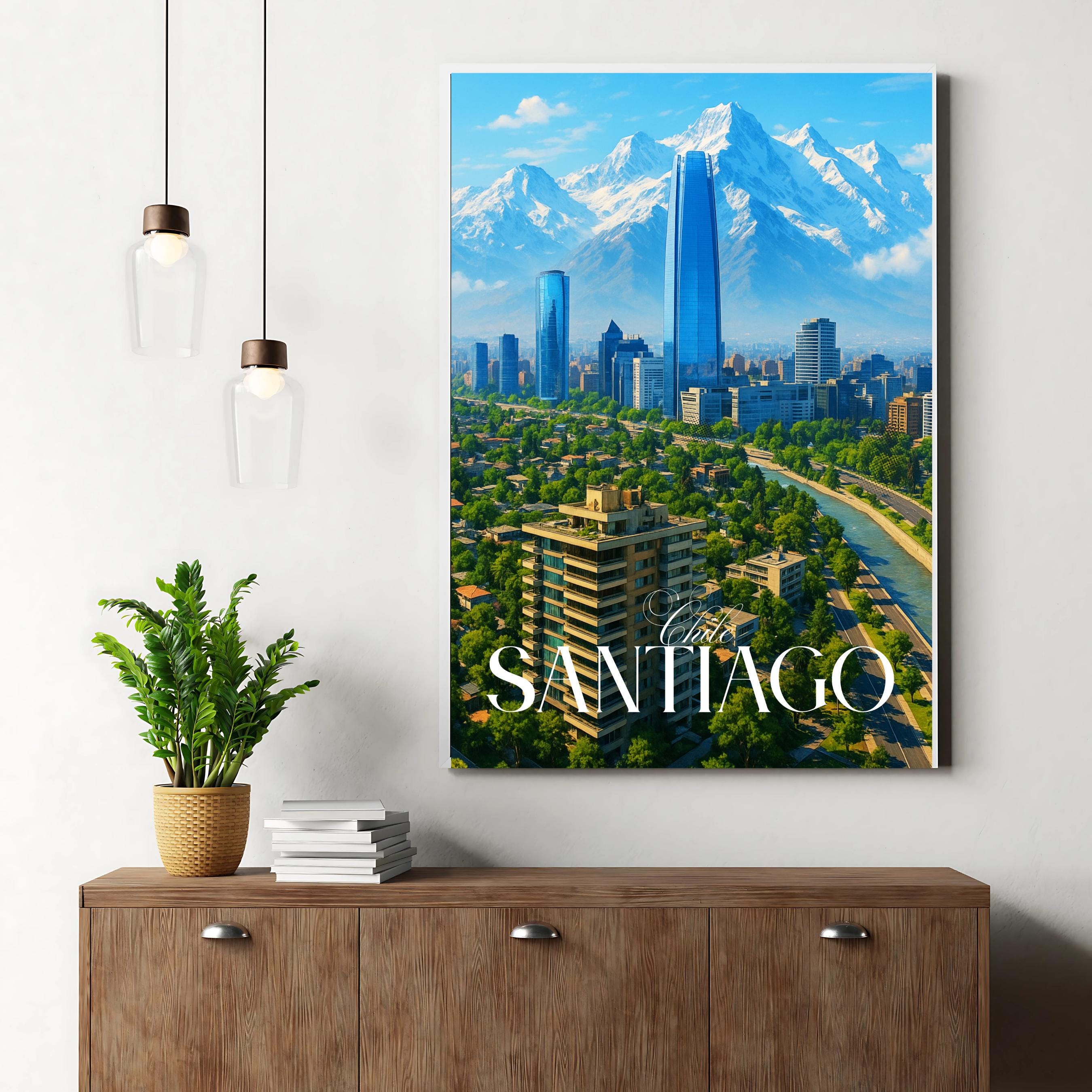 Affiche voyage - Santiago, Chili, Amerique, Andes - art moderne, impression, poster