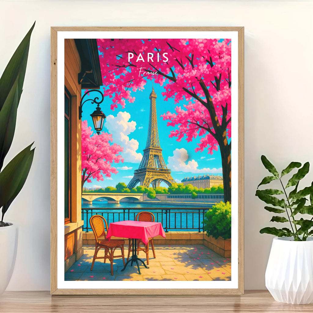 Affiche voyage - Paris, France, Tour Eiffel, Bistrot - art moderne, impression, poster