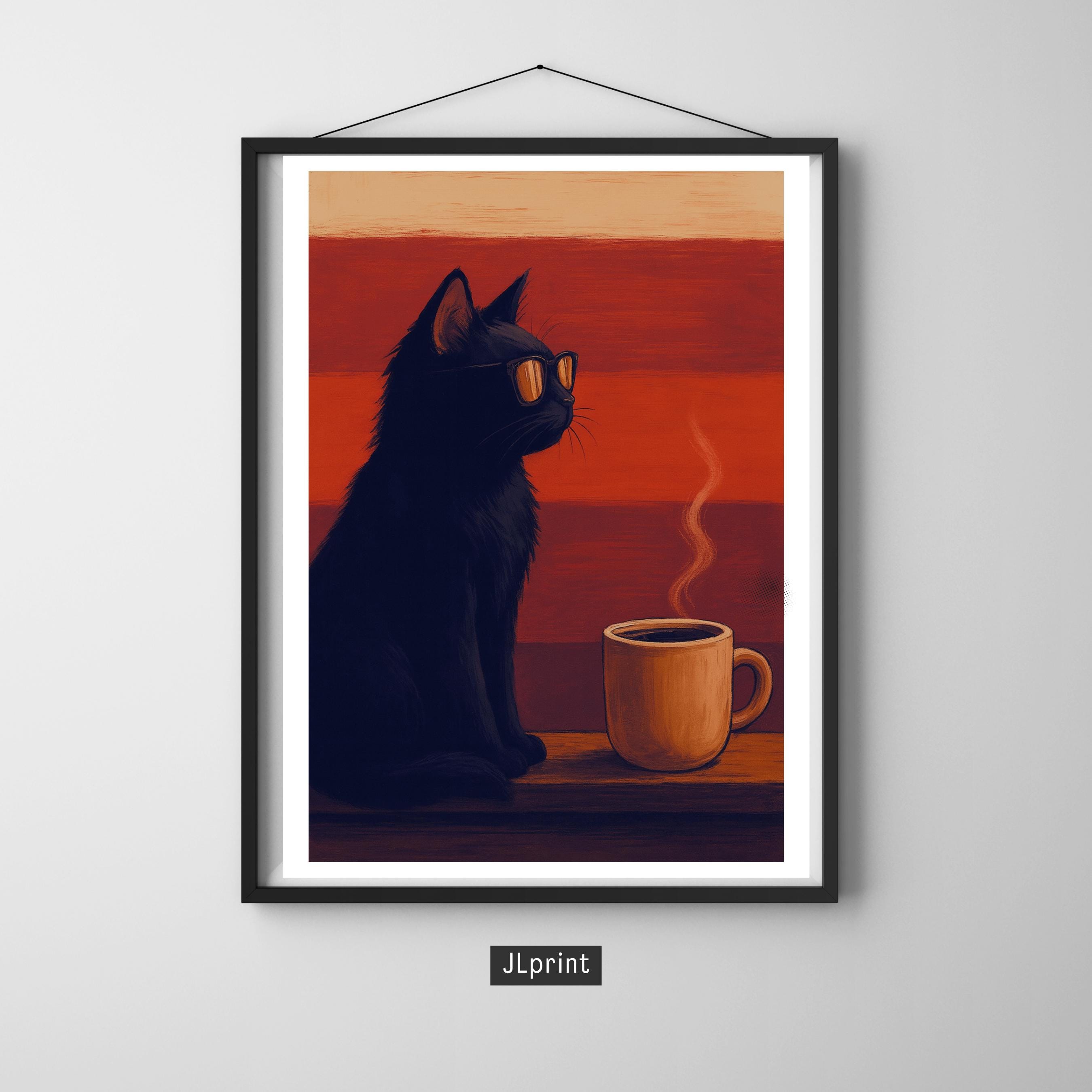 Affiche art - Chat, Café, Matin, Cuisine - art moderne, impression, poster