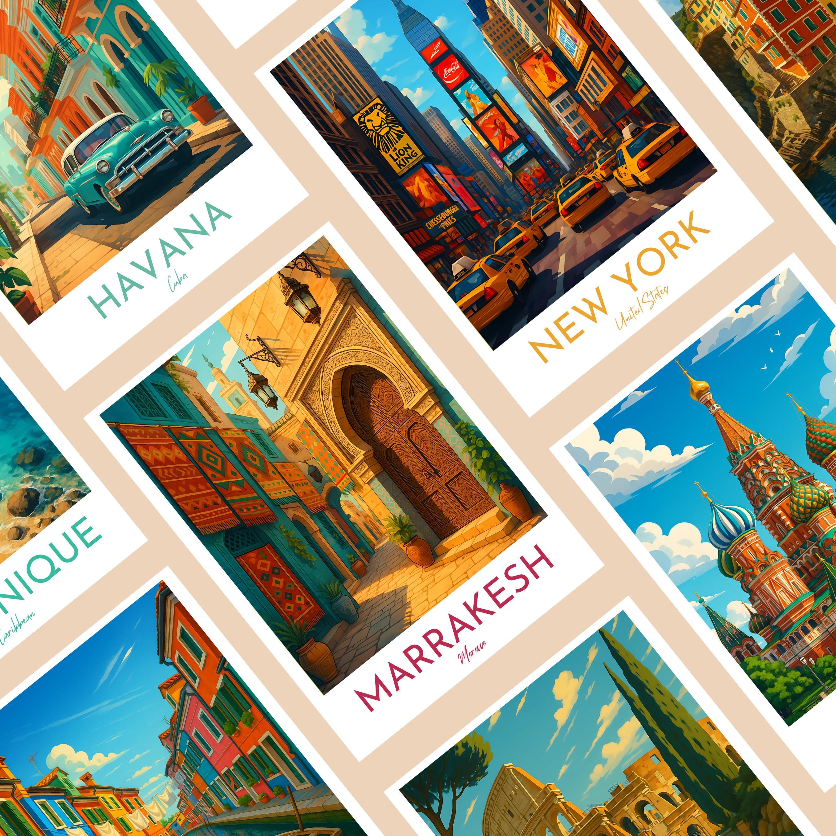 Affiche voyage - Marrakech, Maroc, Maghreb, Médina - art moderne, impression, poster