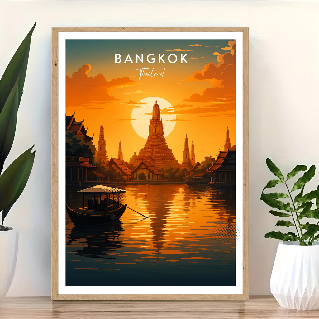 Affiche voyage - Bangkok, Thaïlande, Asie, Wat Arun - art moderne, impression, poster