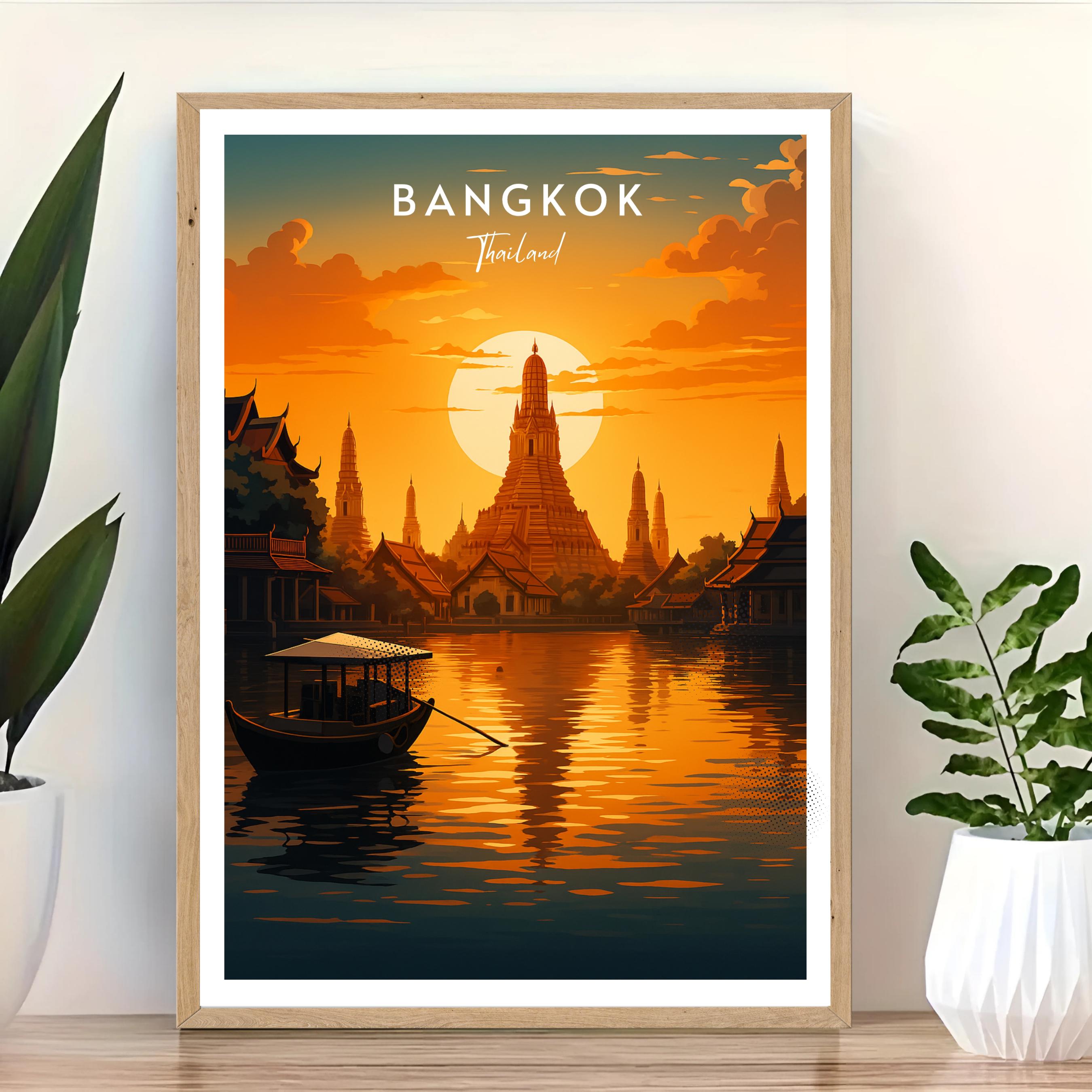 Affiche voyage - Bangkok, Thaïlande, Asie, Wat Arun - art moderne, impression, poster