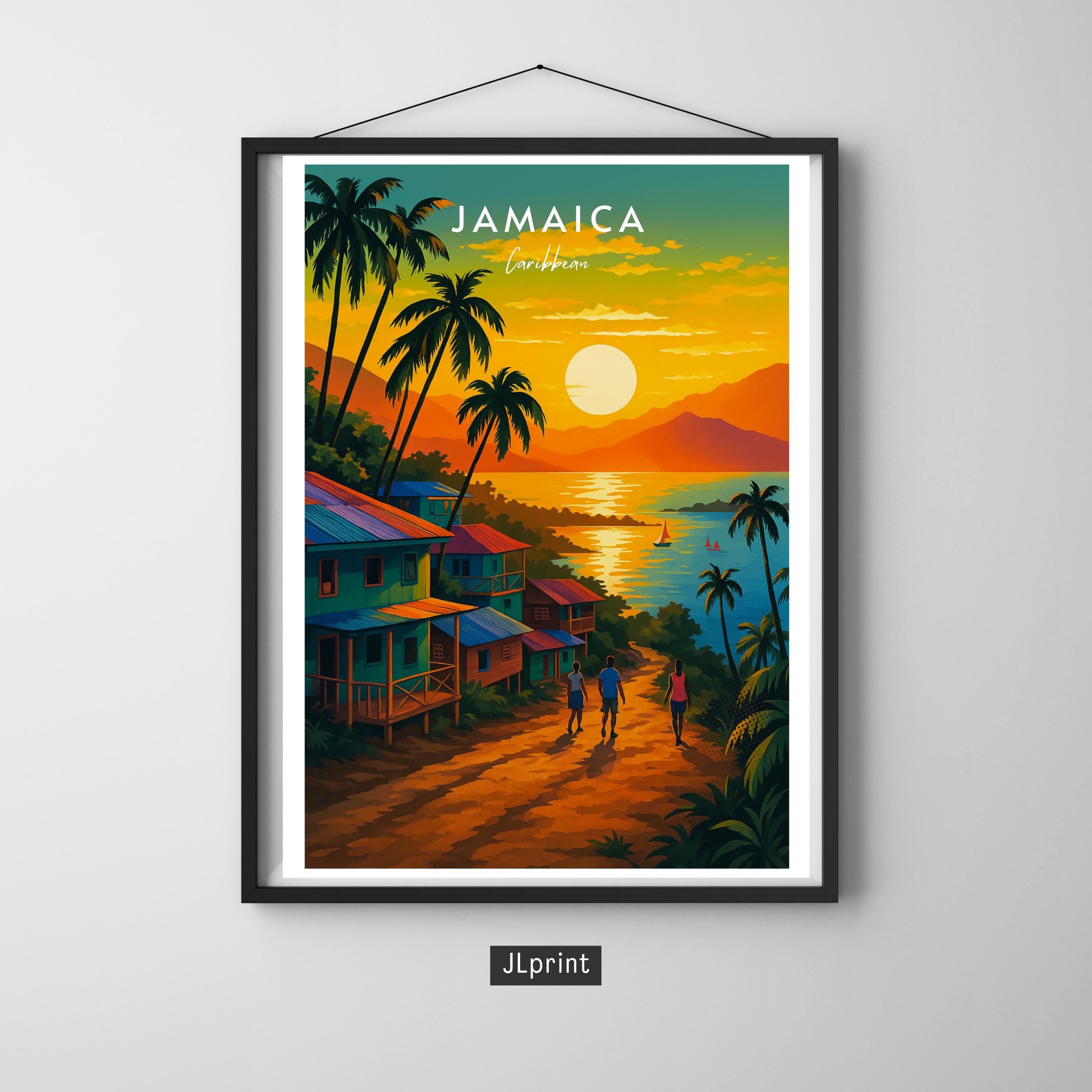 Affiche voyage - Jamaïque, Caraïbes, Amérique, Coucher de Soleil - art moderne, impression, poster