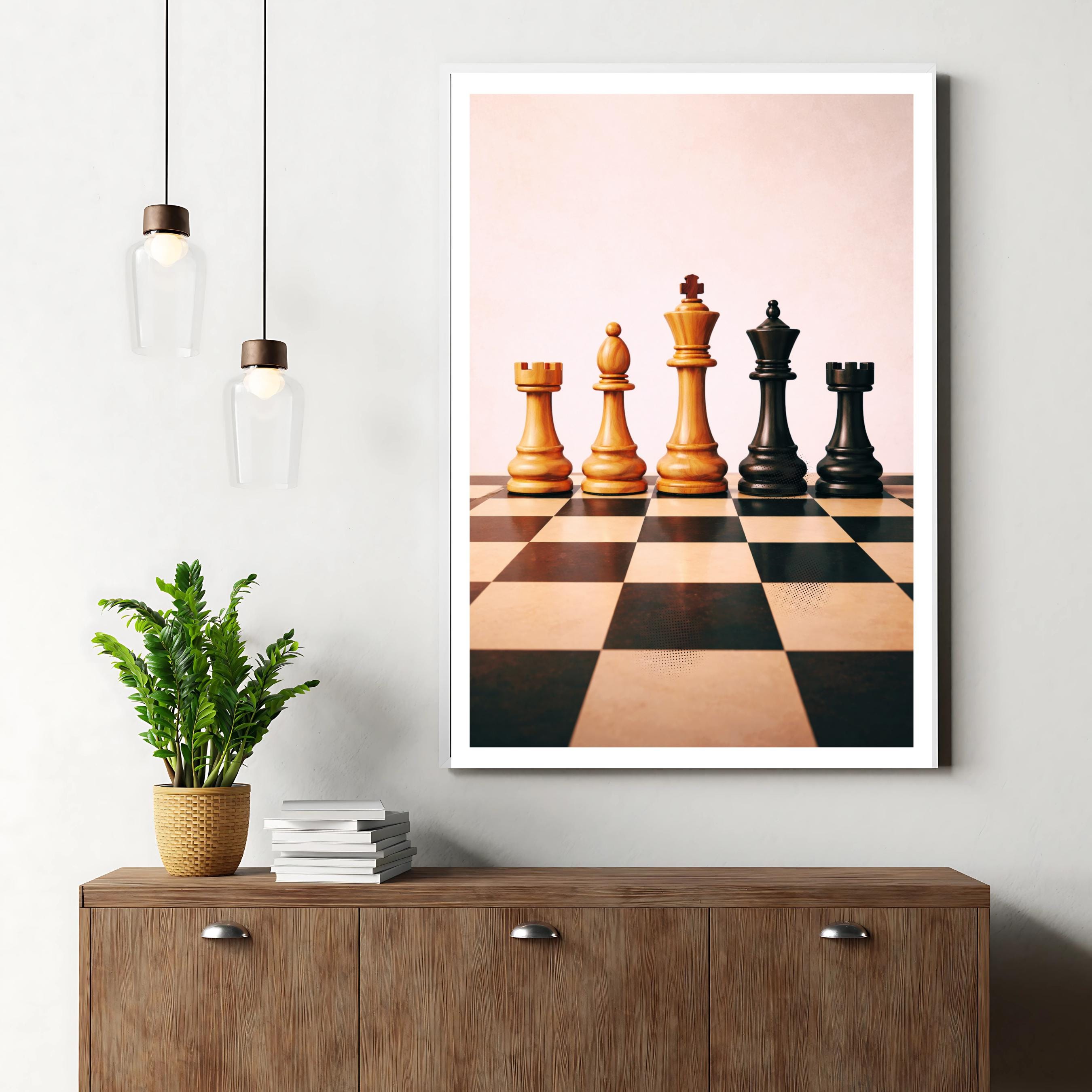 Affiche sport -  Echecs, Pions, Echiquier, Loisir - art moderne, impression, poster