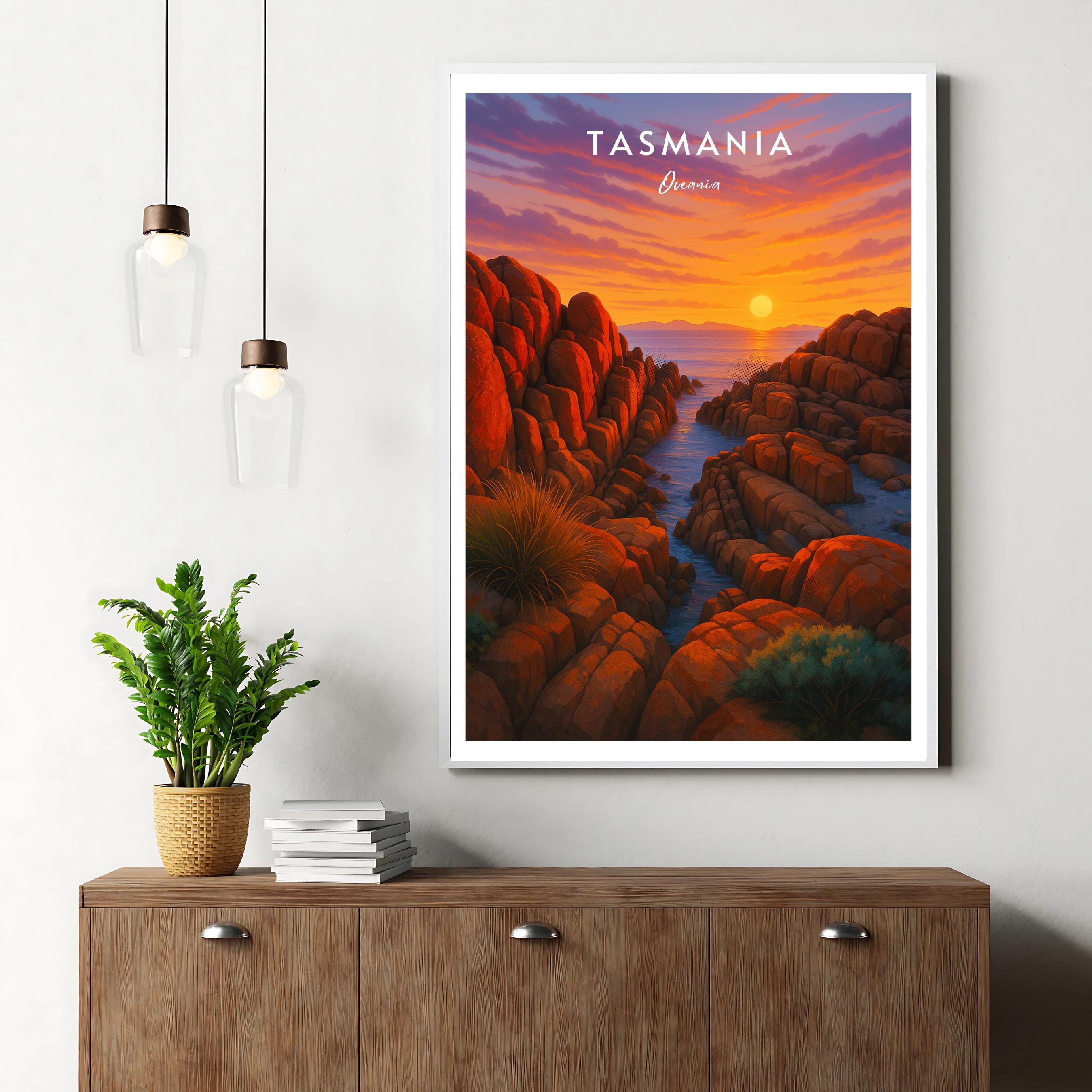 Affiche voyage - Tasmanie, Australie, Océanie, Baie des Feux - art moderne, impression, poster