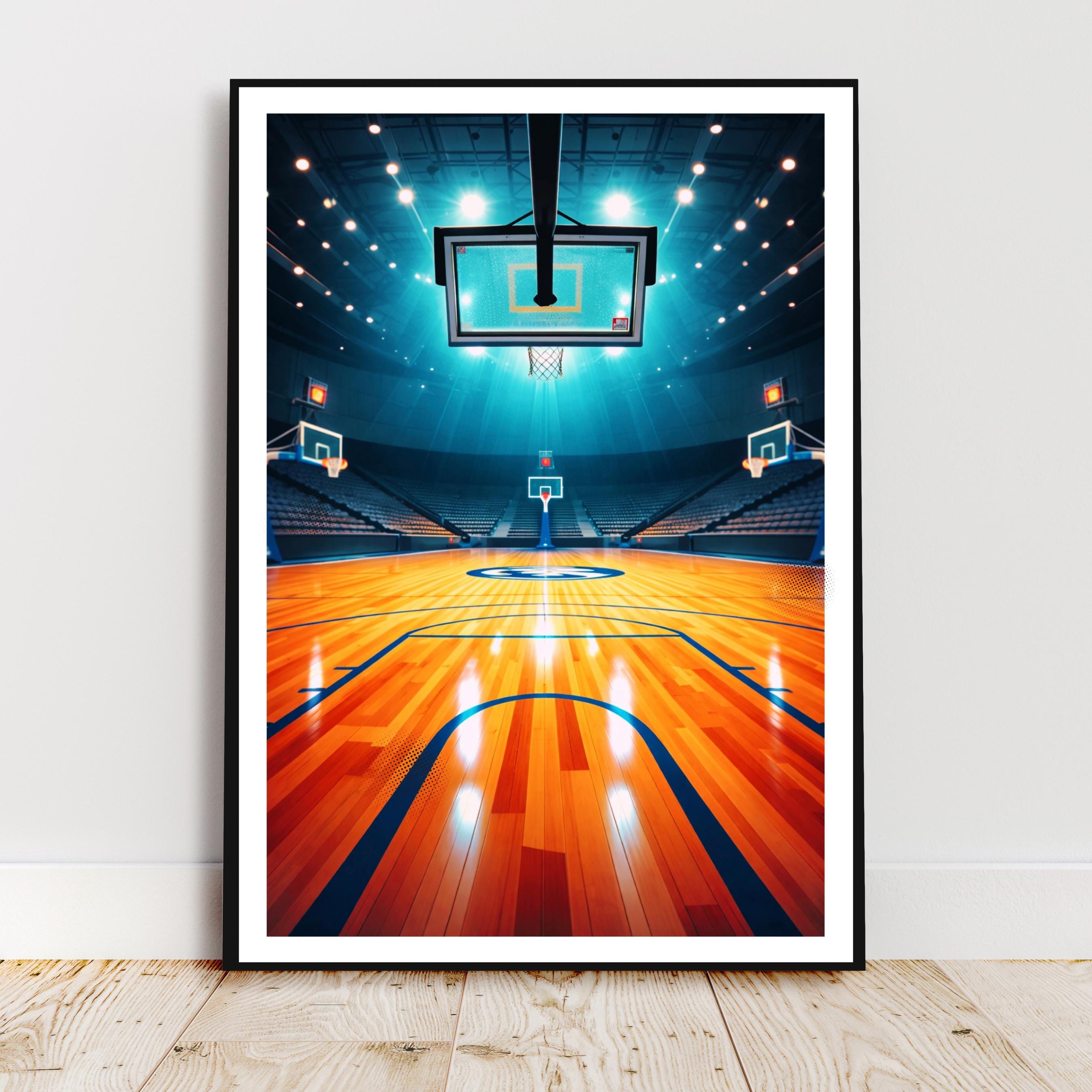 Affiche sport - Basketball, Basket, Terrain, Parquet - art moderne, impression, poster