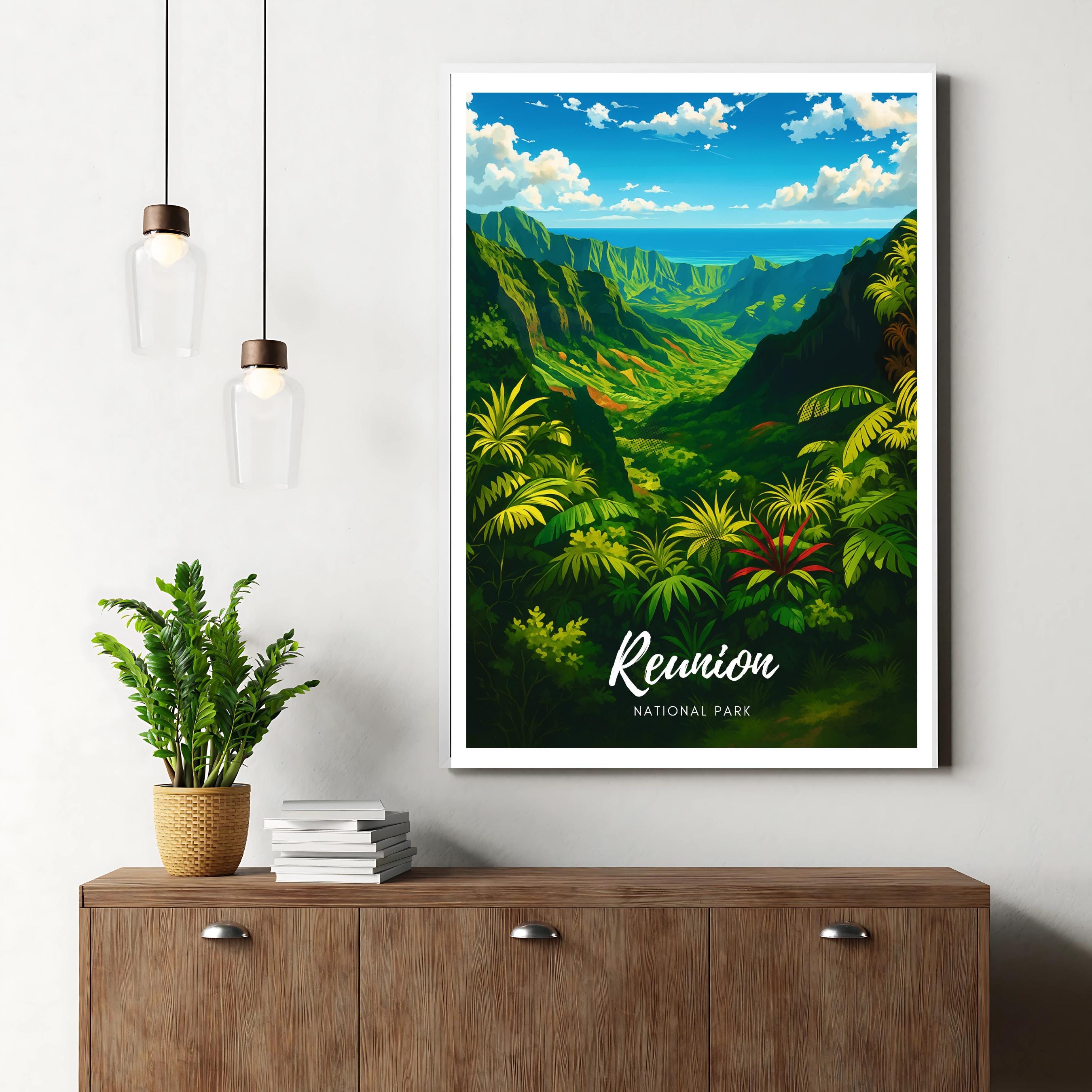 Affiche voyage - Réunion, Parc National, Cirques, Océan Indien - art moderne, impression, poster