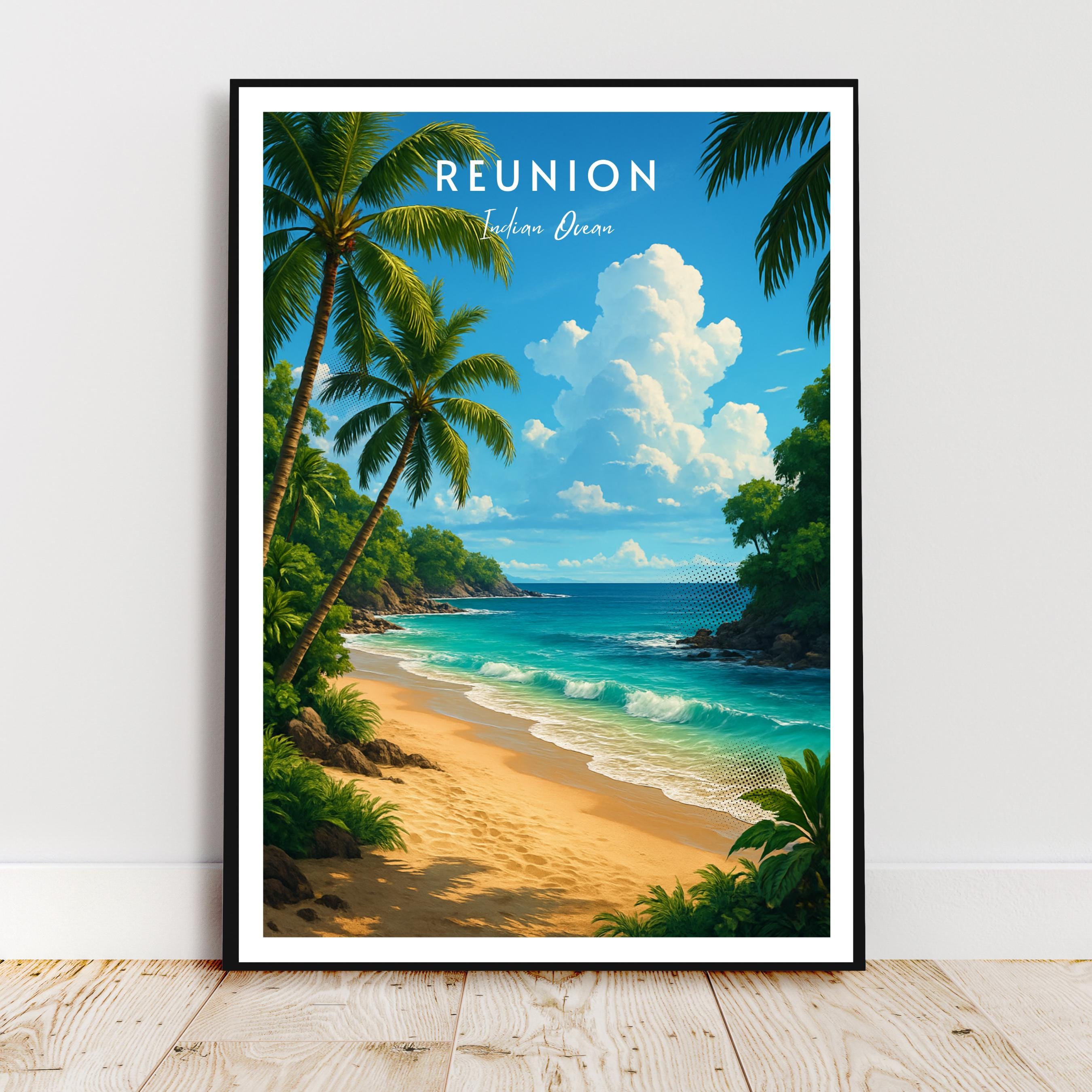 Affiche voyage - Ile de la Reunion, Outre-Mer, Ocean Indien, Plage - art moderne, impression, poster