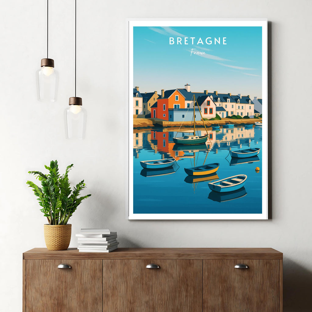 Affiche voyage - Bretagne, France, Village, Breizh - art moderne, impression, poster