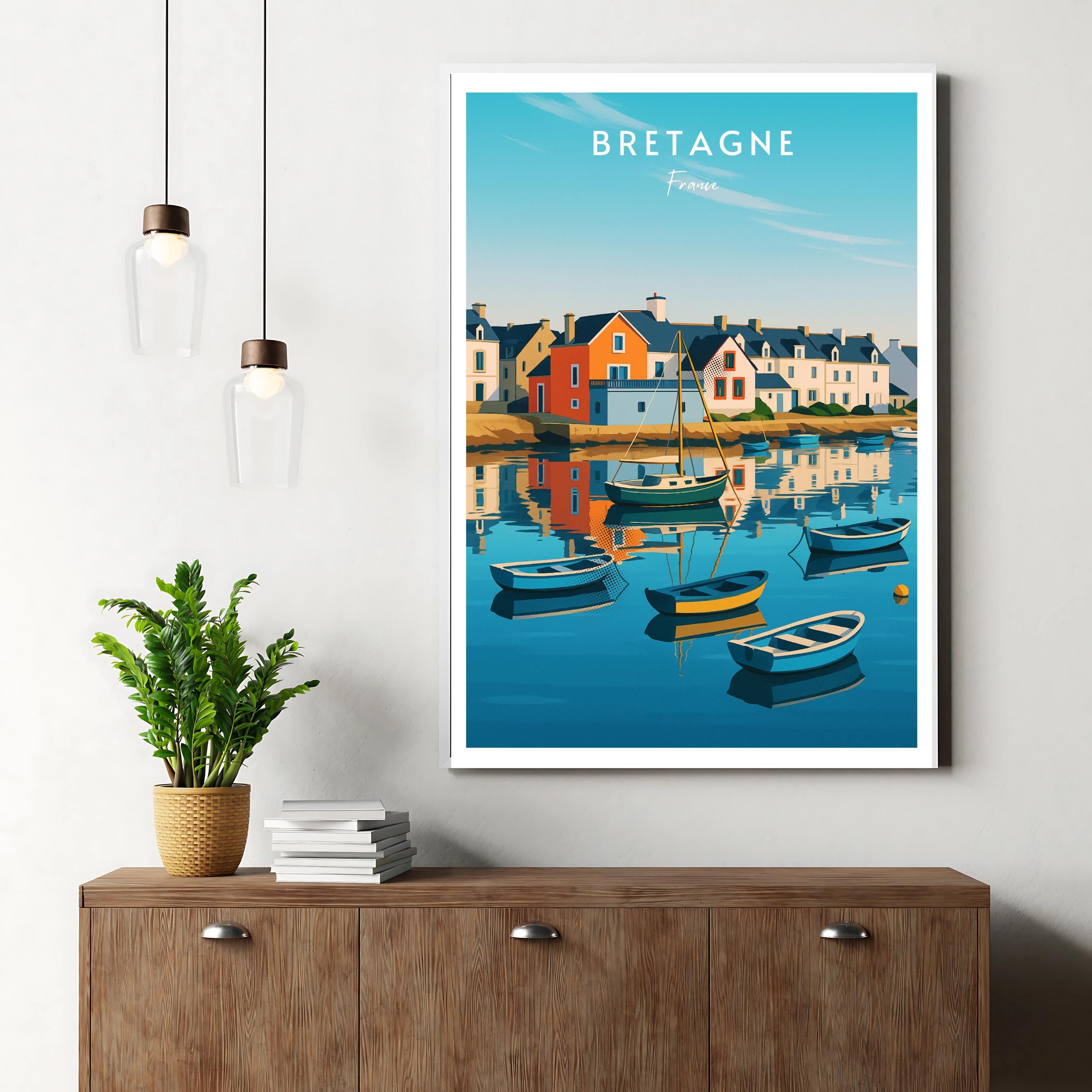 Affiche voyage - Bretagne, France, Village, Breizh - art moderne, impression, poster