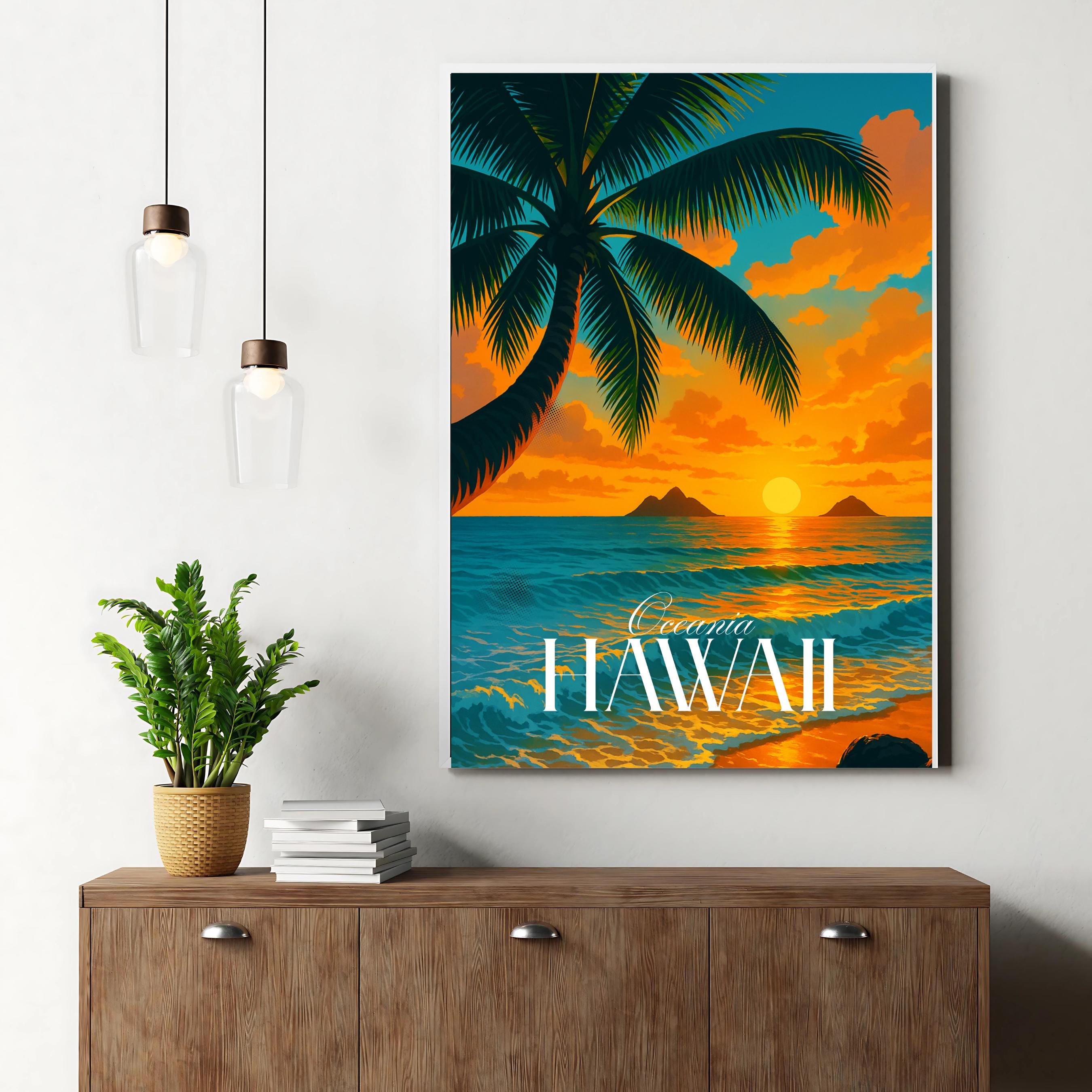 Affiche voyage - Hawaï, USA, Océanie, Océan Pacifique - art moderne, impression, poster