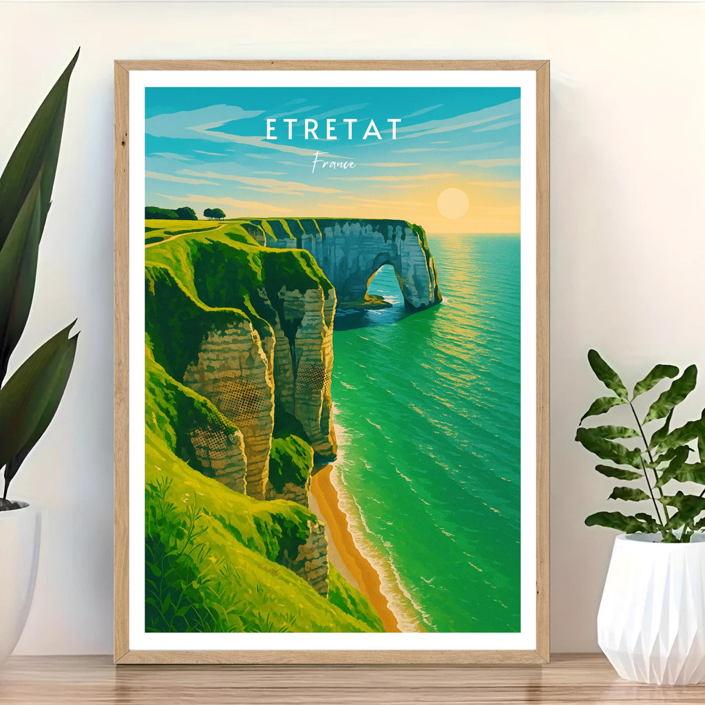 Affiche voyage - Etretat, Normandie, France, Falaises - art moderne, impression, poster