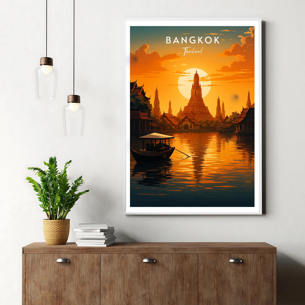 Affiche voyage - Bangkok, Thaïlande, Asie, Wat Arun - art moderne, impression, poster