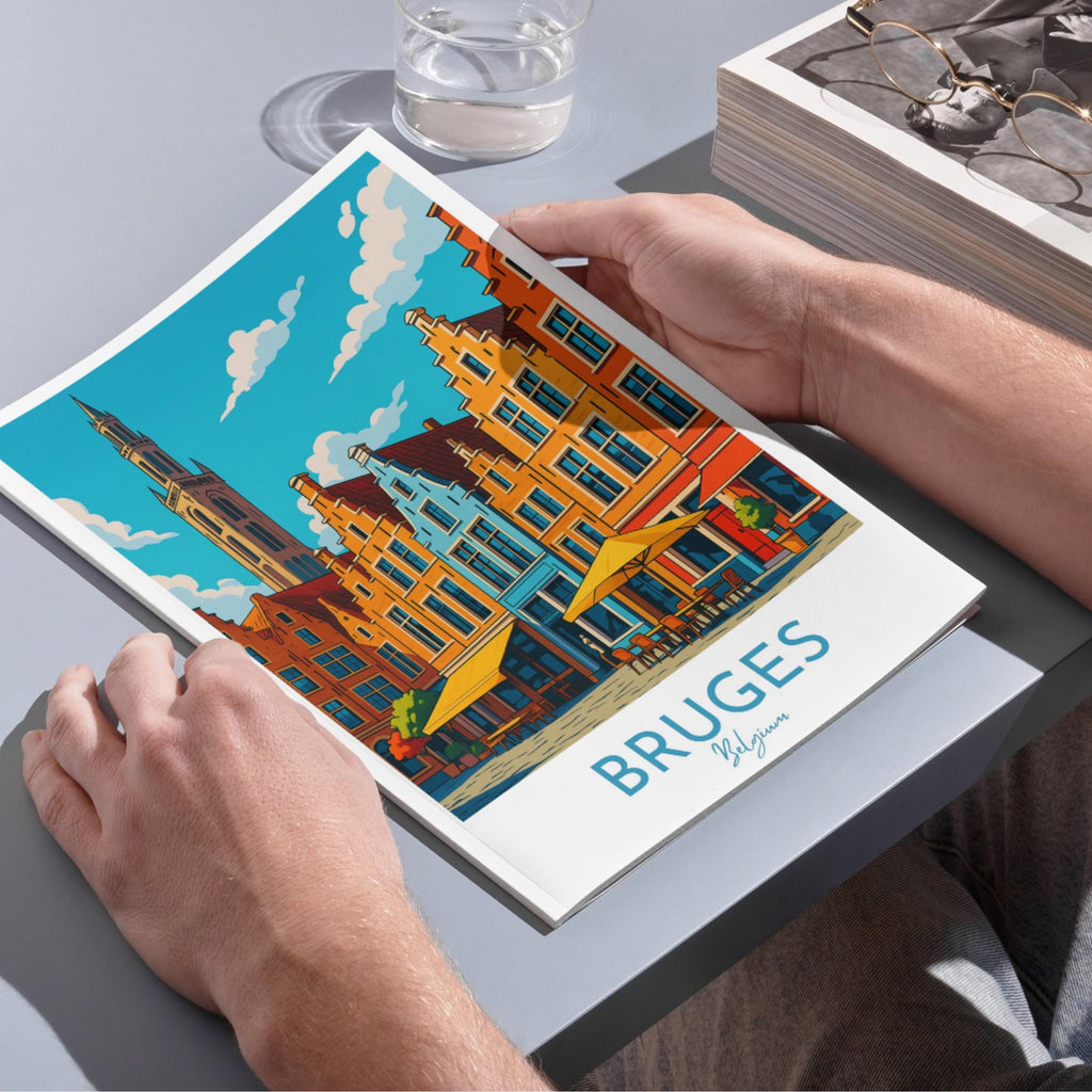 Affiche voyage - Bruges, Flandre, Belgique, Grande Place - art moderne, impression, poster