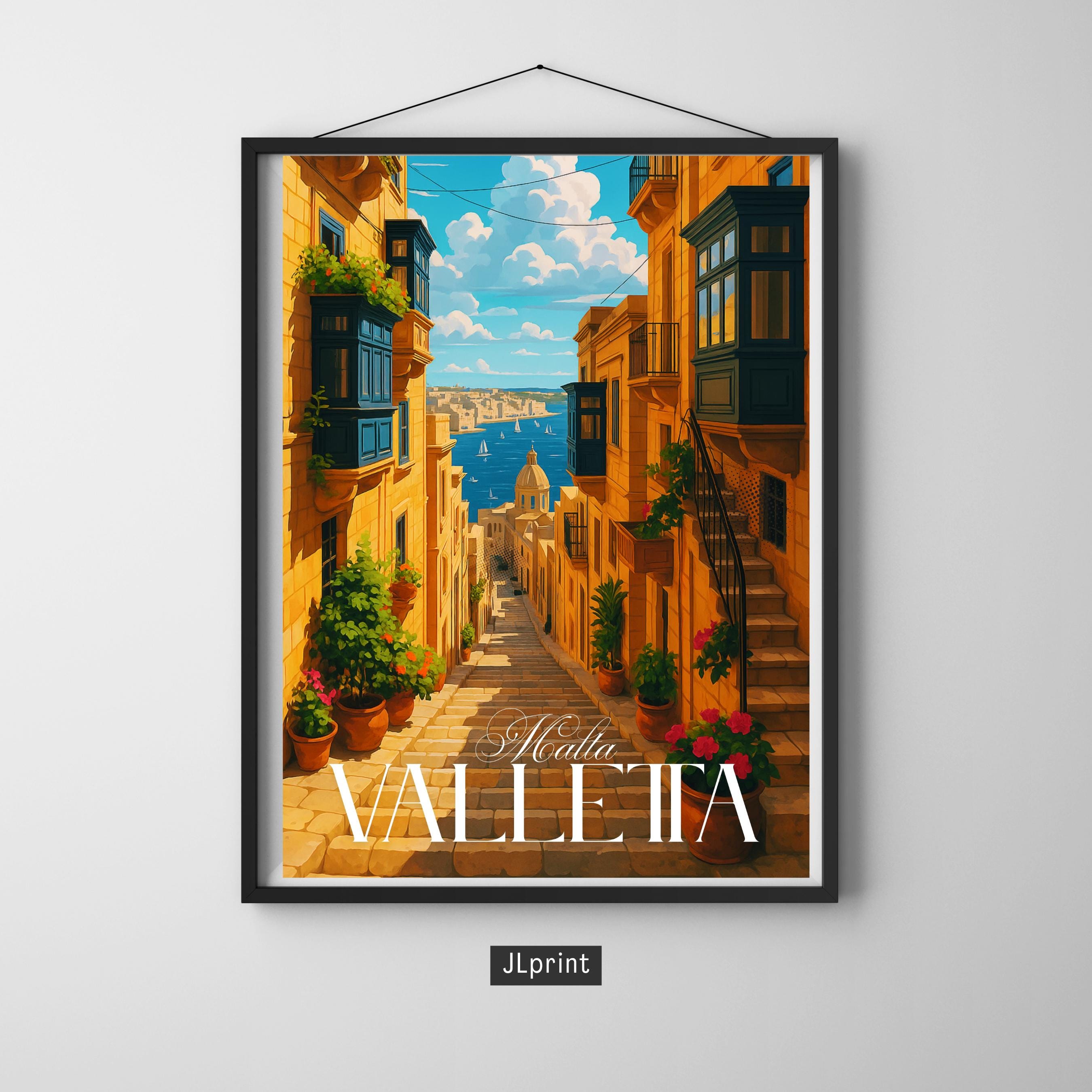 Affiche voyage - La Valette, Malte, Europe, Méditerranée - art moderne, impression, poster
