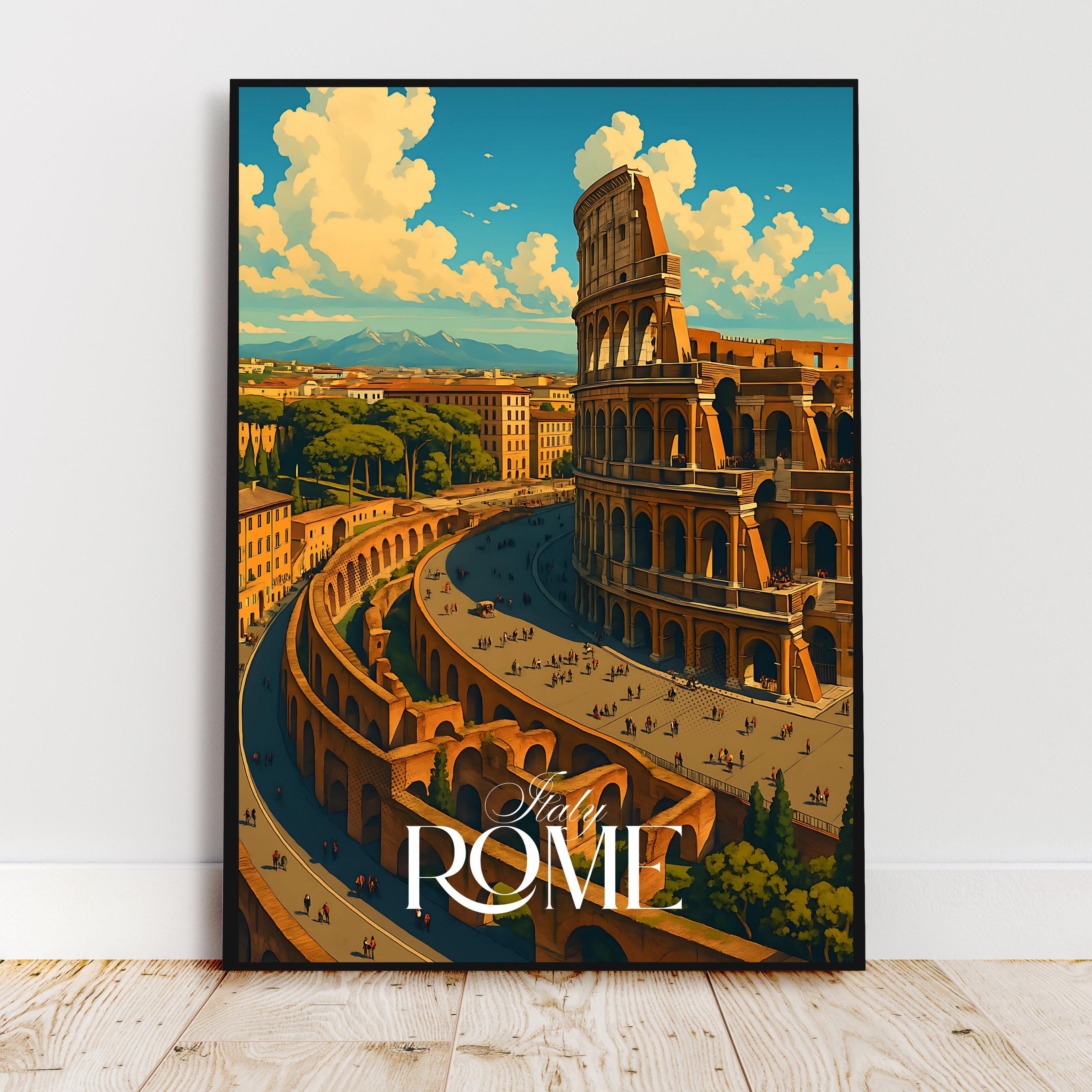 Affiche voyage - Rome, Latium, Italie, Colisée - art moderne, impression, poster