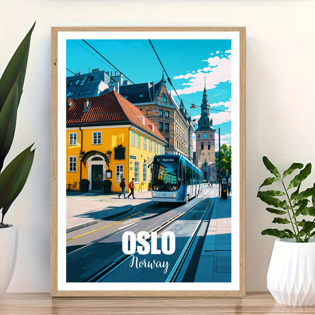 Affiche voyage - Oslo, Norvège, Europe, Tramway - art moderne, impression, poster