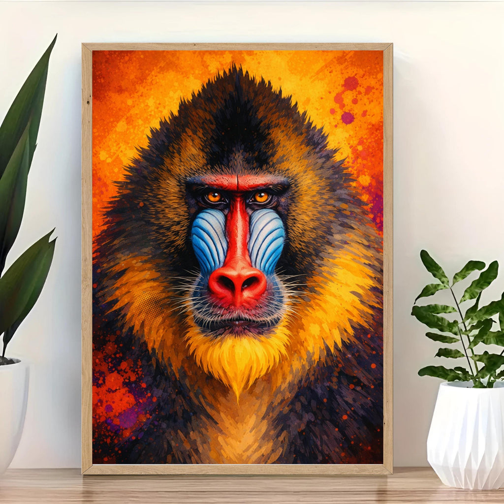 Affiche animaux - Mandrill, Singe, Savane, Afrique - art moderne, impression, poster