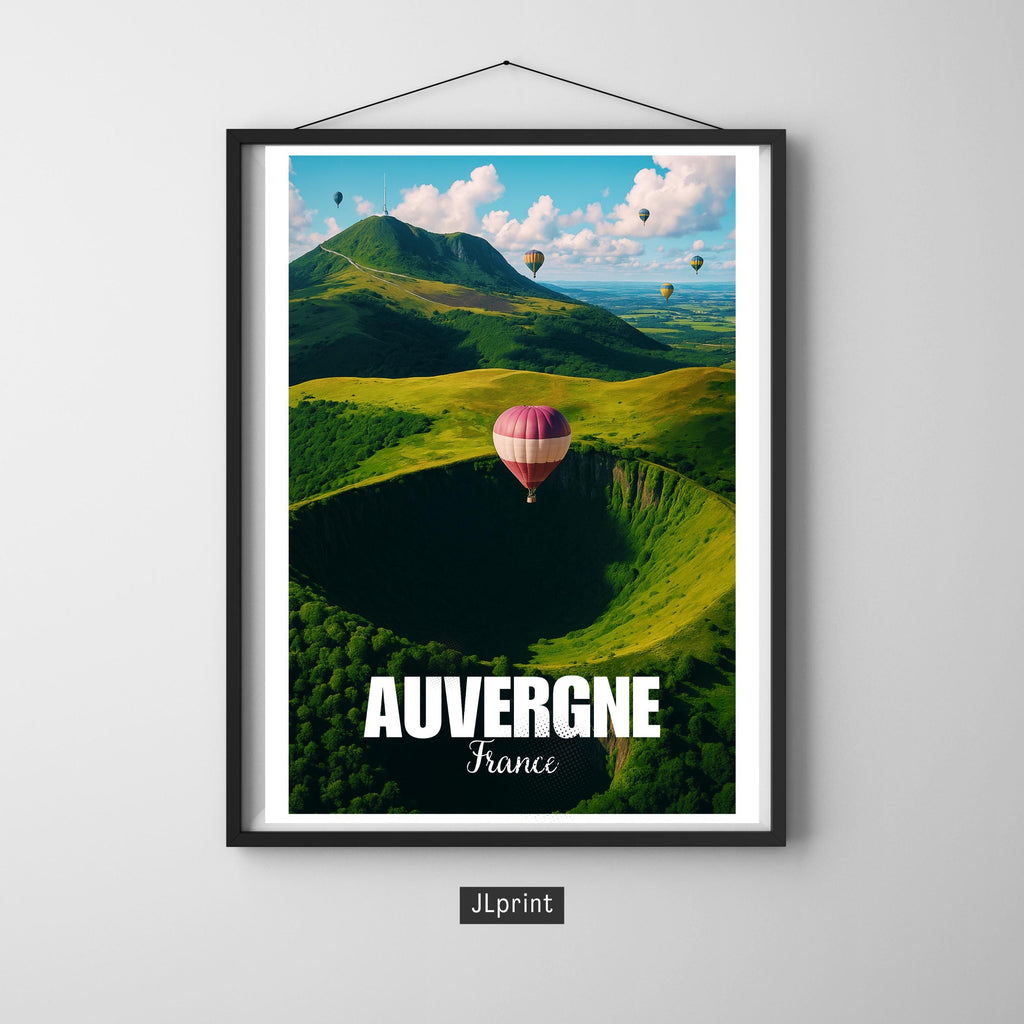Affiche voyage - Auvergne, Puy de Dôme, France, Volcans - art moderne, impression, poster