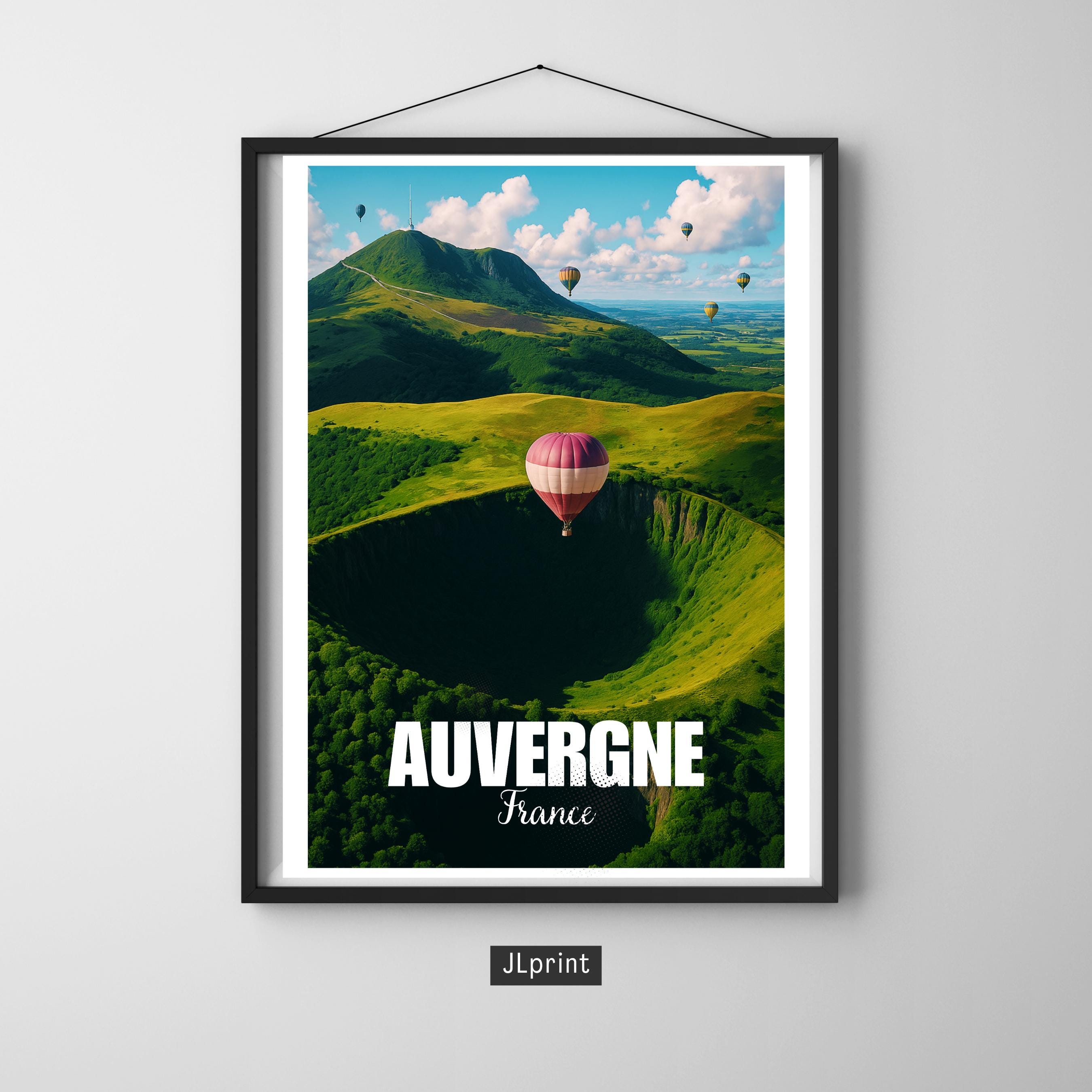 Affiche voyage - Auvergne, Puy de Dôme, France, Volcans - art moderne, impression, poster
