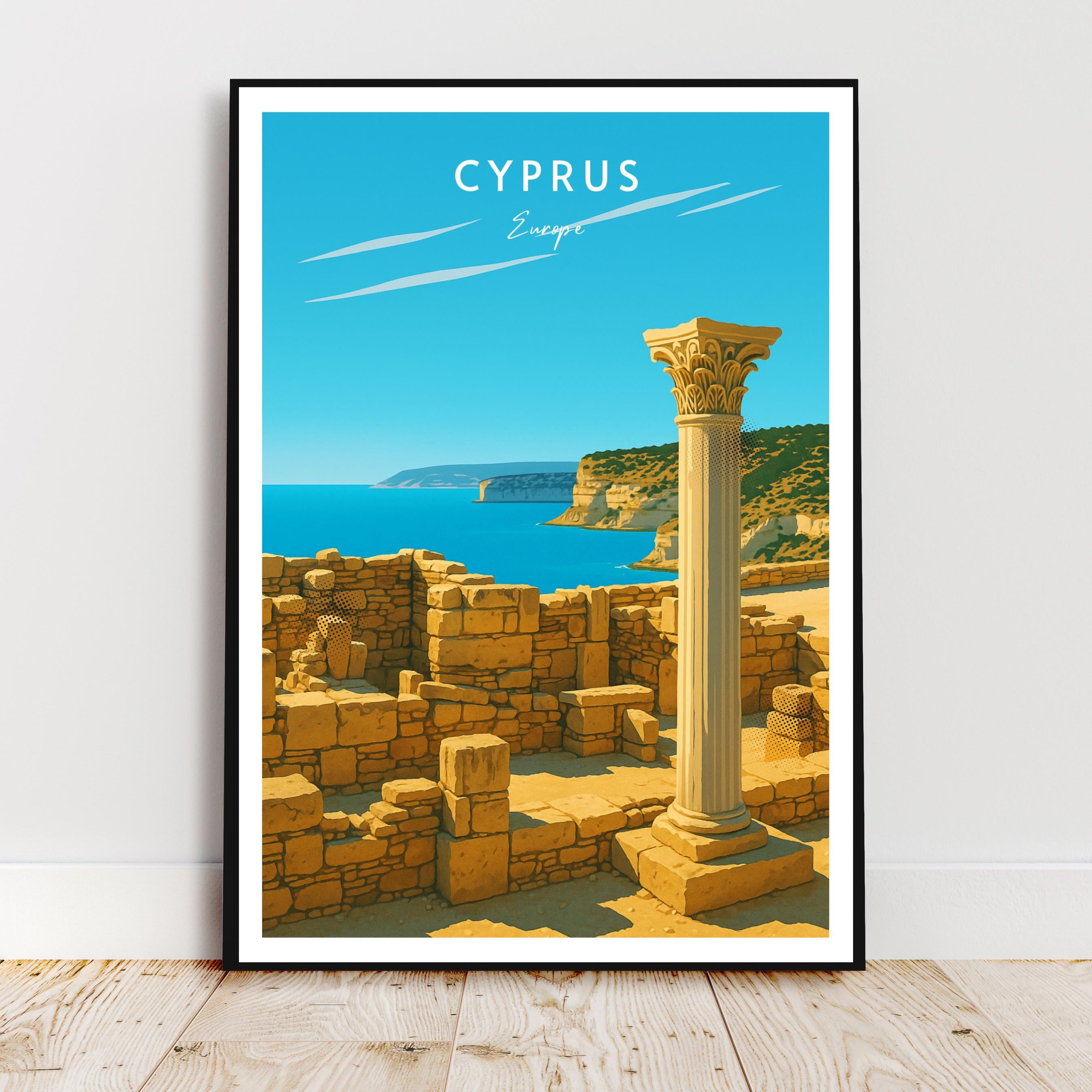 Affiche voyage - Chypre, Europe, Méditerranée, Antique - art moderne, impression, poster