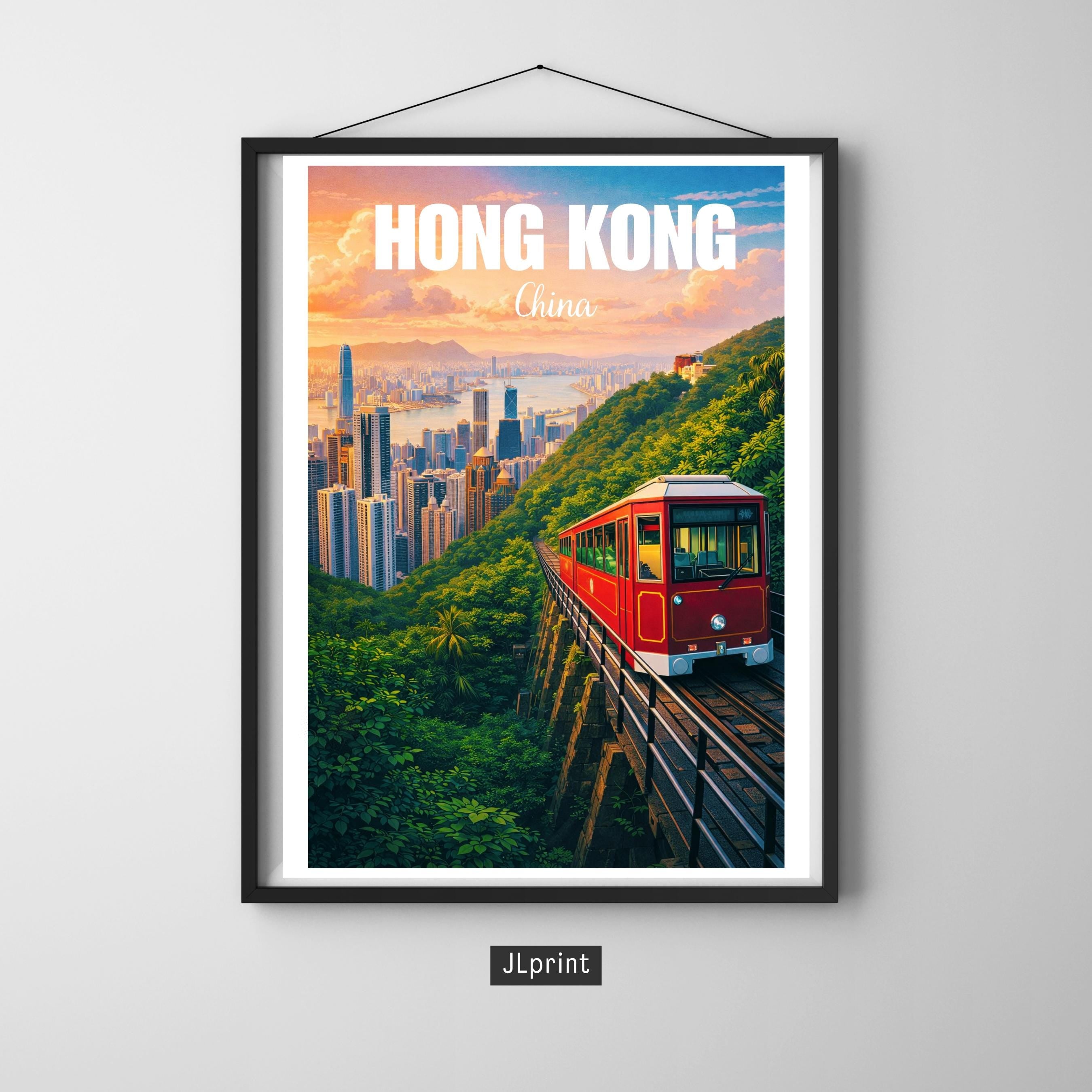Affiche voyage - Hong Kong, Chine, Asie, Skyline - art moderne, impression, poster